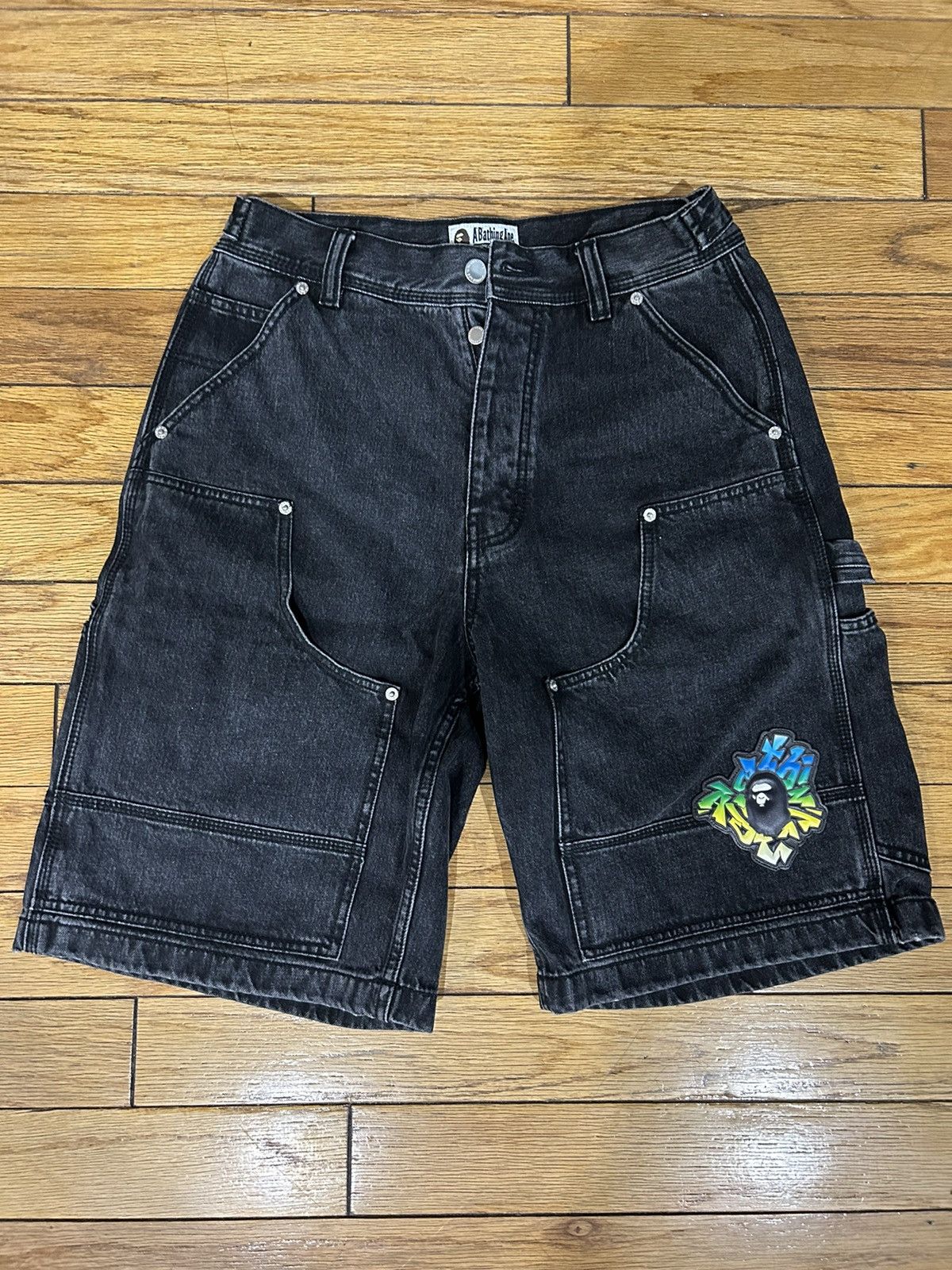 Y2K Bape good Multicolored Patchwork Shorts Size 36”