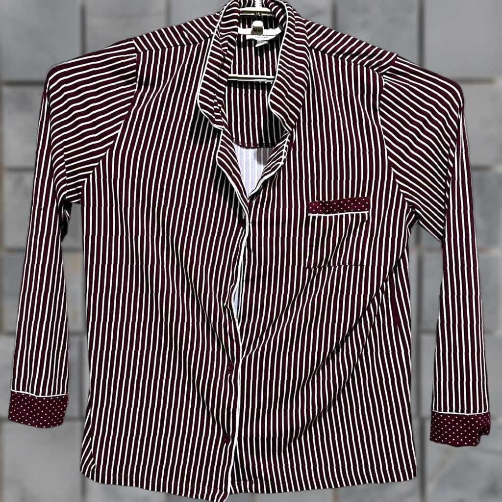 Nicole Miller Nicole Miller Sleep Shirt Womens Size L Red White Striped Button Closure Collared Long Sleeve Pajama Top Size L / US 10 / IT 46 - 1 Thumbnail