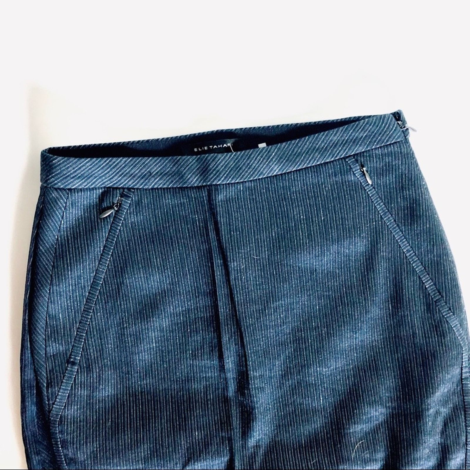 Elie Tahari NEW Elie Tahari Navy Blue Striped Lined Pencil Mini Skirt Size 25" / US 0 / IT 36 - 4 Thumbnail
