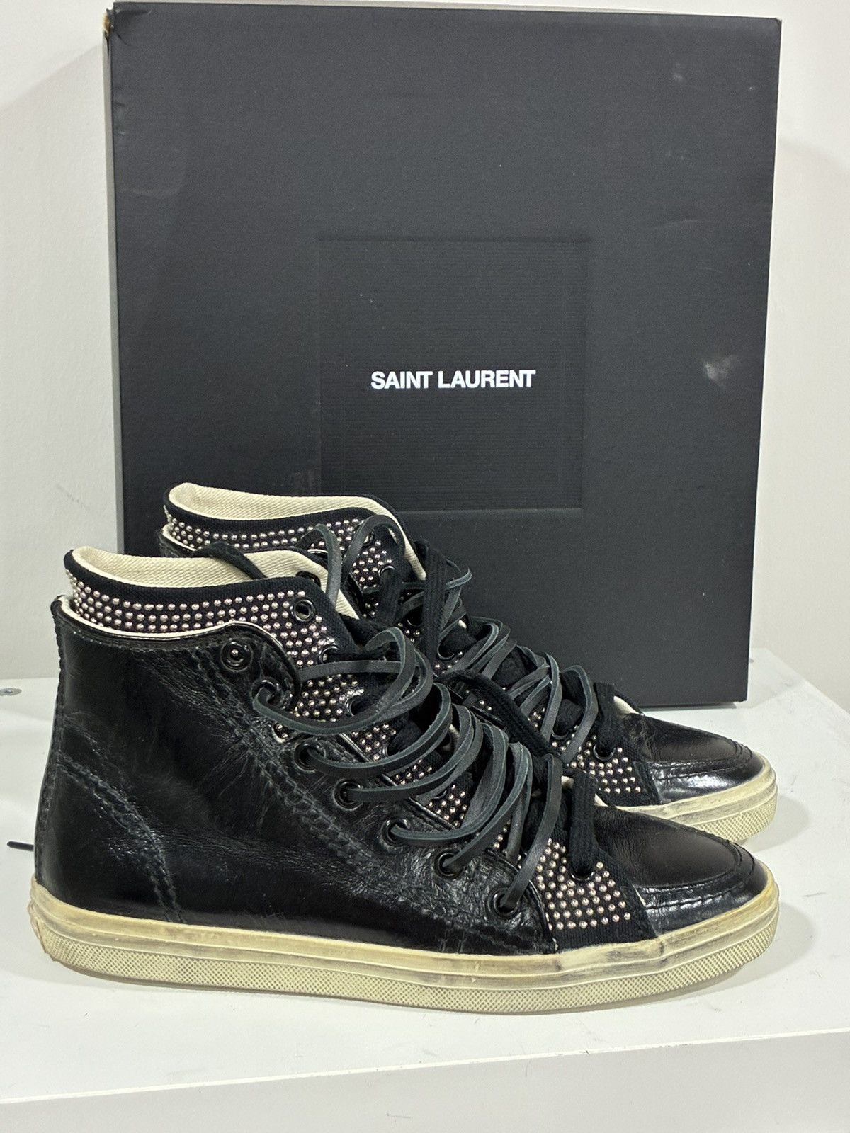Saint Laurent Paris Double Studded High Top Sneaker EU 35 USA 5 Size US 5 / IT 35 - 3 Thumbnail