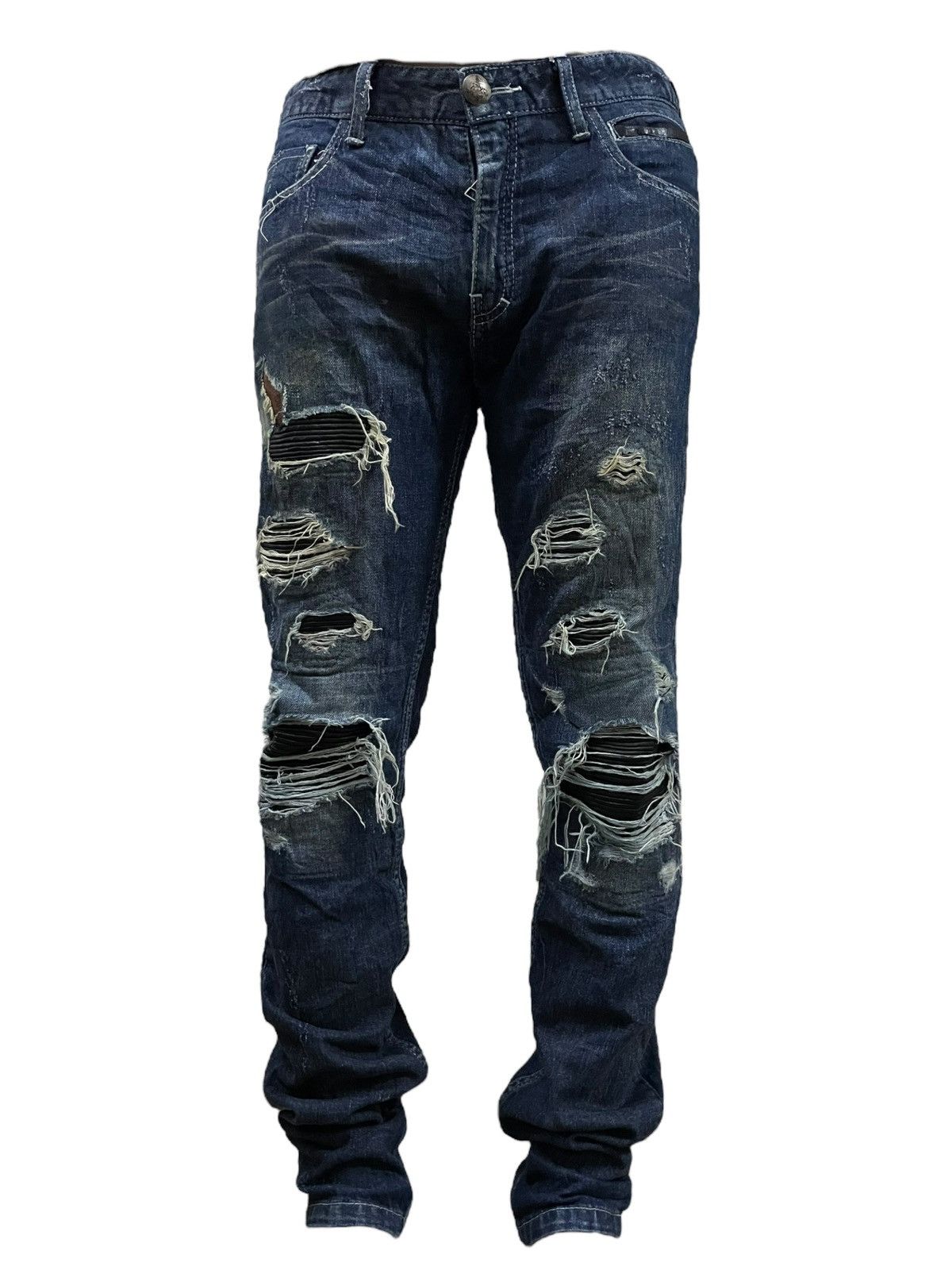 14th Addiction 14Th Addiction Sheepskin Hybrid Denim Destroy Jeans Size US 31 - 1 Thumbnail