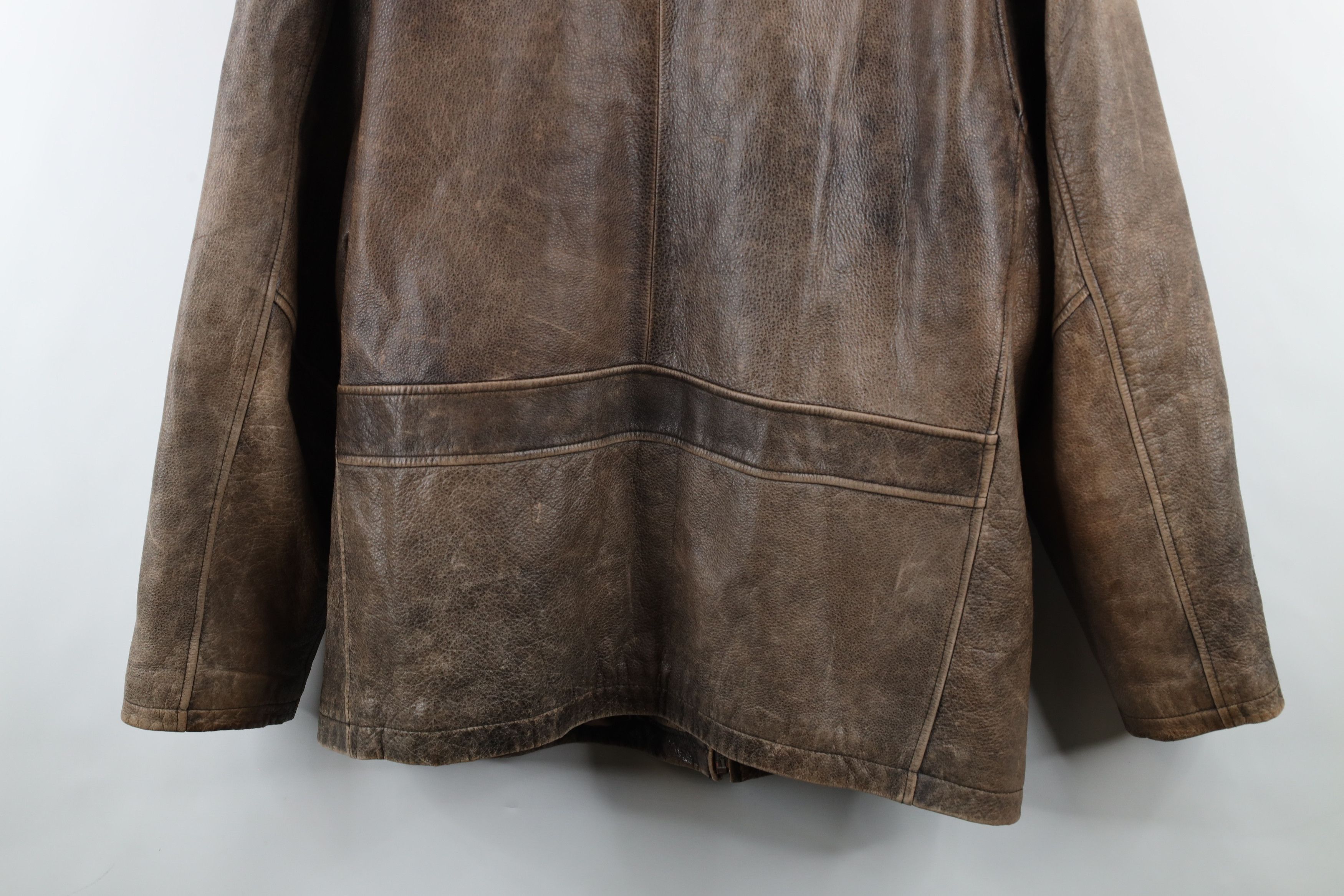 Vintage Vintage 90s Streetwear Distressed Full Zip Leather Jacket Size US XXL / EU 58 / 5 - 16 Thumbnail