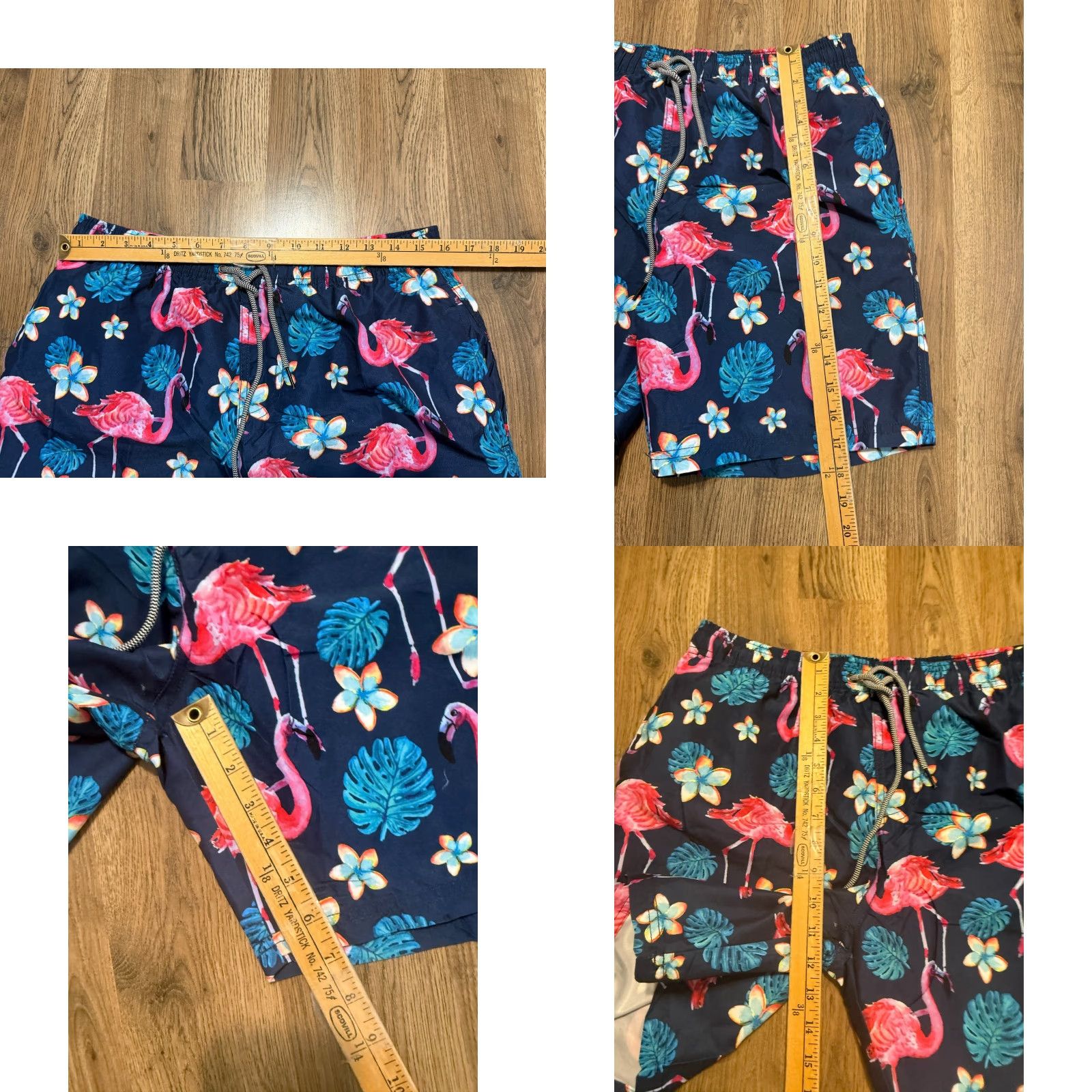 Vintage Beautiful Shorts Mens XL Blue Pink Orange Flamingo Floral Swim Trunks Tie Waist Size US 36 / EU 52 - 8 Thumbnail