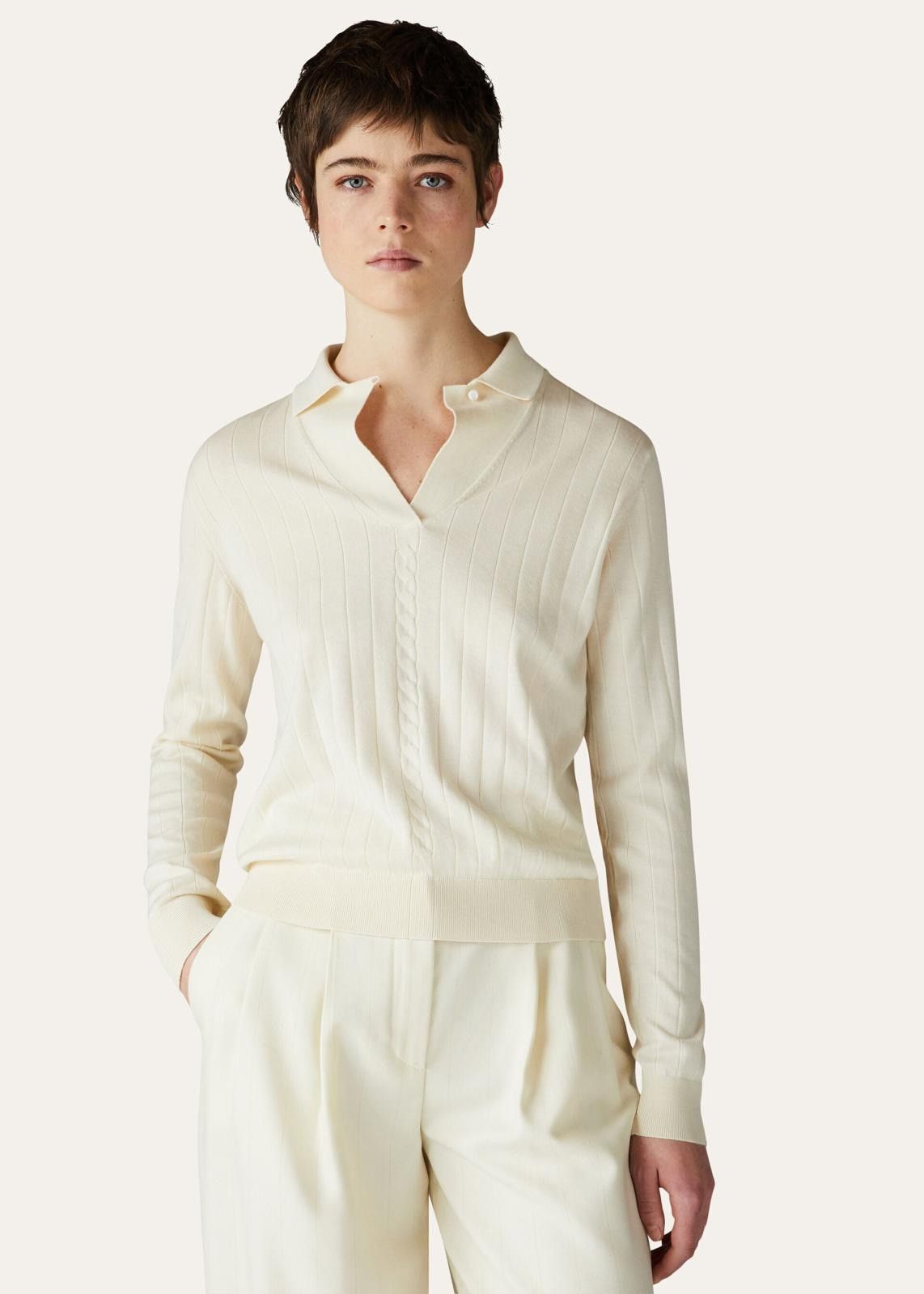 Loro Piana o1srvl11e0824 Porirua Cashmere Polo Shirt in Off White Size XL / US 12-14 / IT 48-50 - 2 Thumbnail