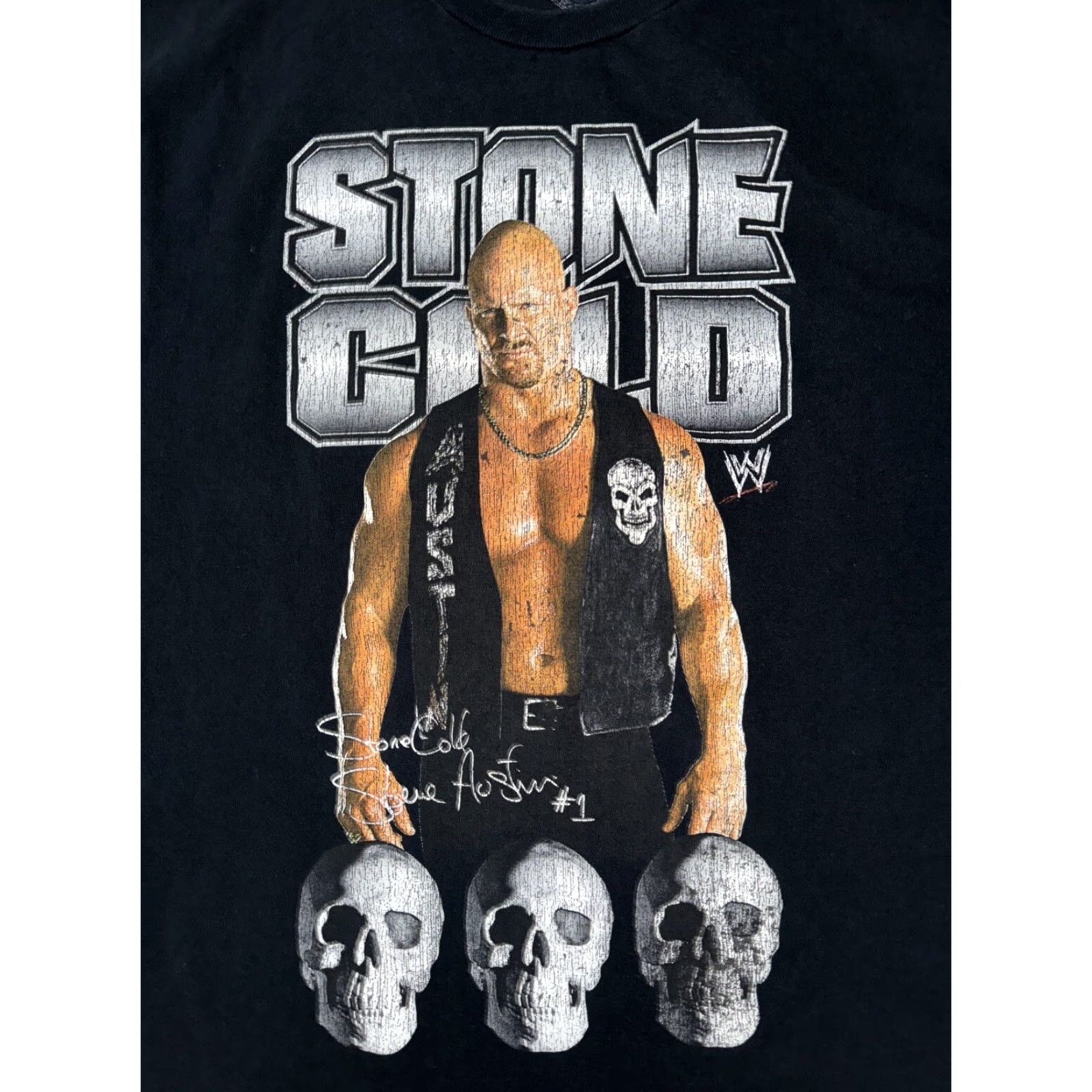 Vintage Stone Cold Steve Austin Skull T-Shirt WWE Black L Mens Regular Skull Graphic 90s? Size US L / EU 52-54 / 3 - 2 Thumbnail