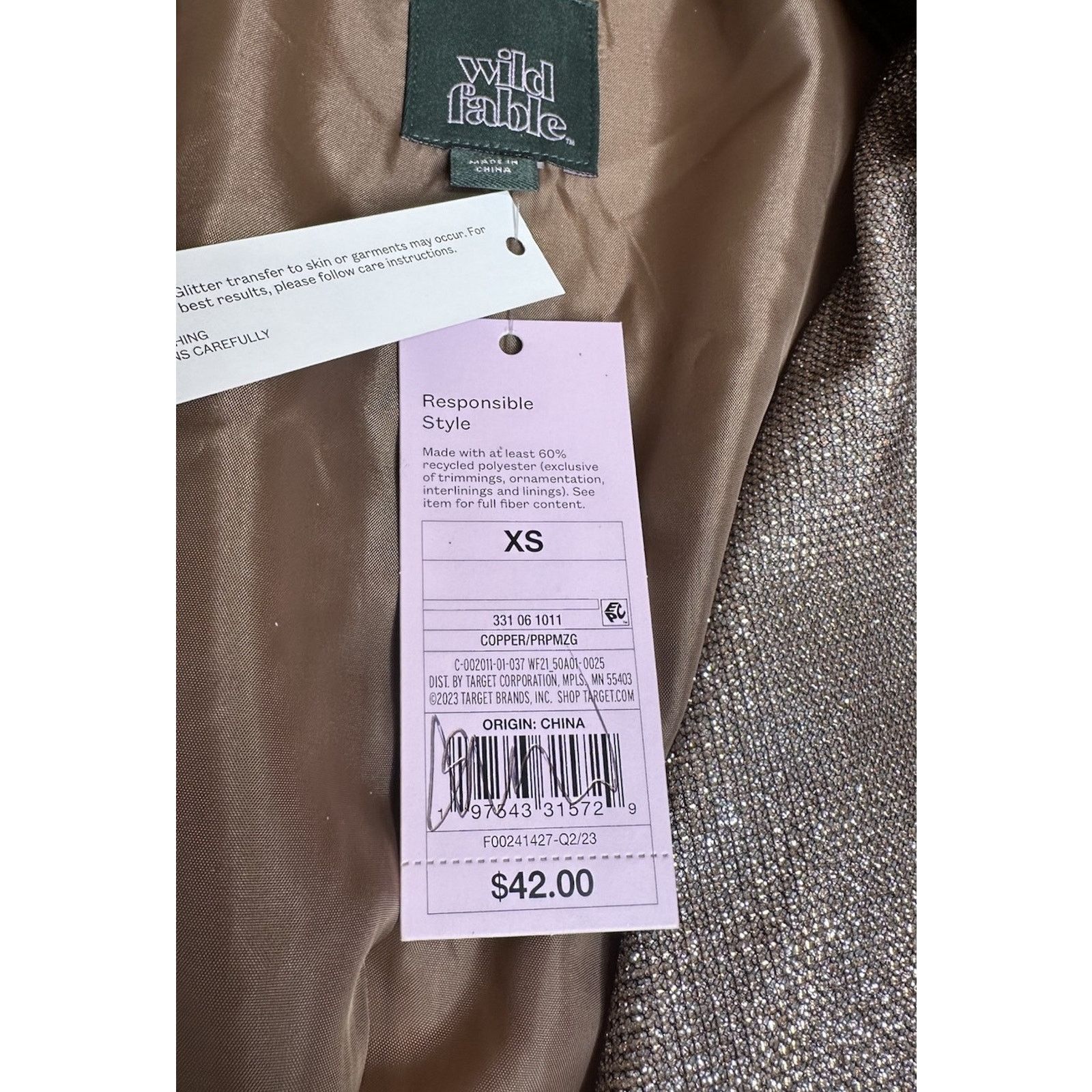 Other Wild Fable Womens XS Copper Gold Oversized Glitter Blazer Size XS / US 0-2 / IT 36-38 - 7 Thumbnail