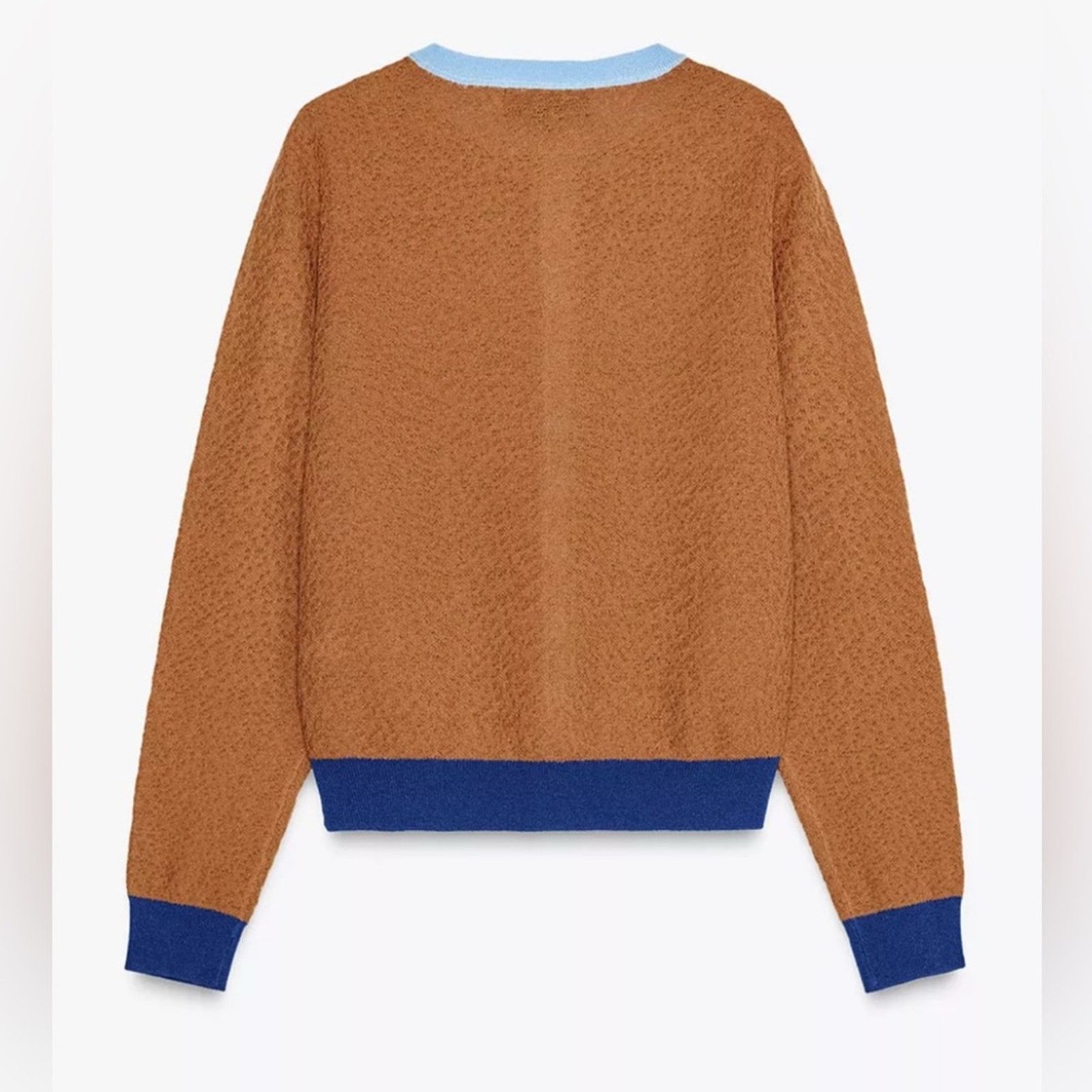 Zara NWT-Zara Brown Knit Cardigan with Blue Buttons Size L / US 10 / IT 46 - 3 Thumbnail