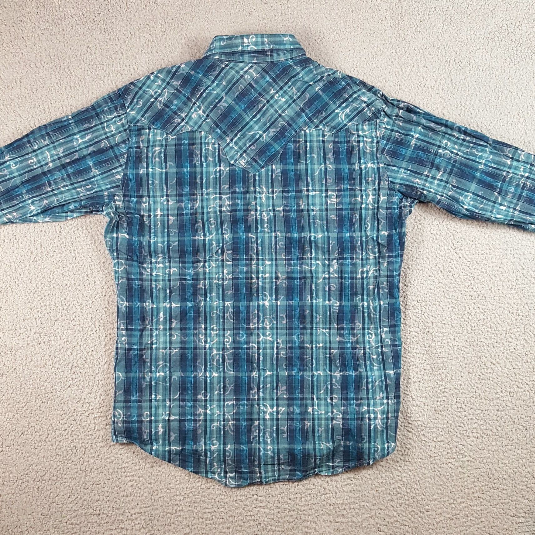 Wrangler VINTAGE Wrangler Western Pearl Snap Cowboy Shirt Men's Large Southwestern Button-Up Plaid Cotton Blue 90s Workwear Mens Size US L / EU 52-54 / 3 - 5 Thumbnail