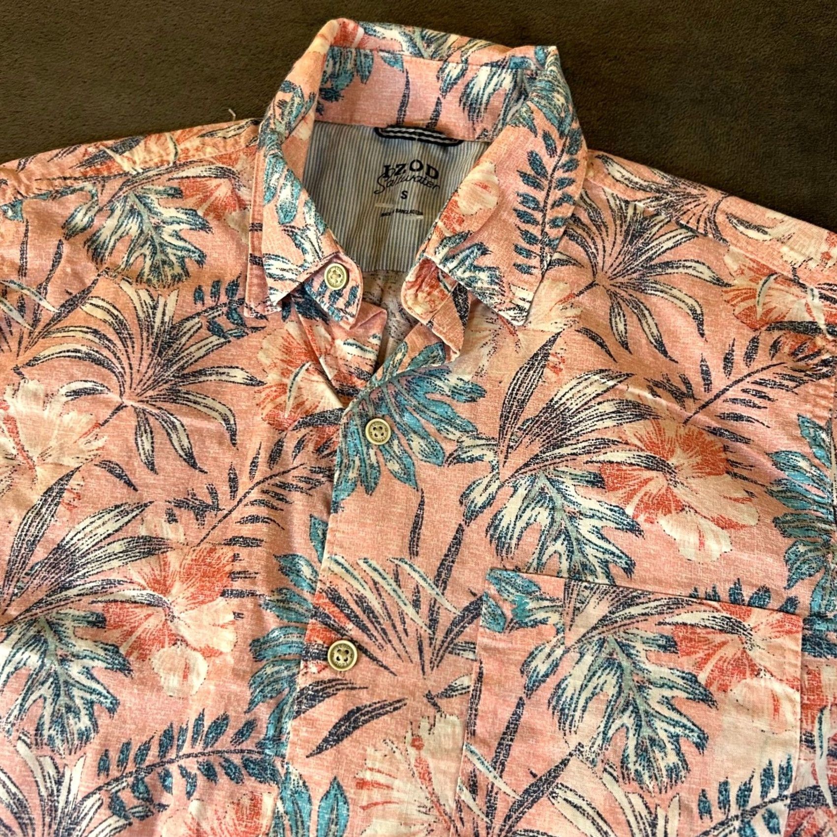 Izod IZOD Shirt Mens Small Pink Short Sleeve Button-Up Floral Tropical Beach Preppy Pocket Lightweight Cotton Button-Up Size US S / EU 44-46 / 1 - 2 Thumbnail