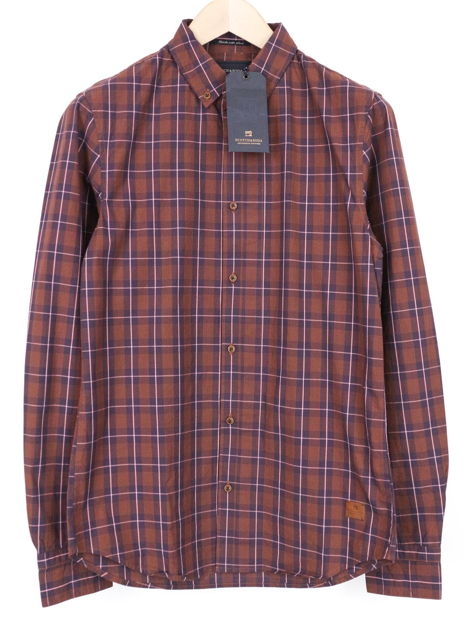 Scotch & Soda AMS COUTURE S Purple Brown Checked Cotton Shirt 74700 Size US S / EU 44-46 / 1 - 1 Thumbnail
