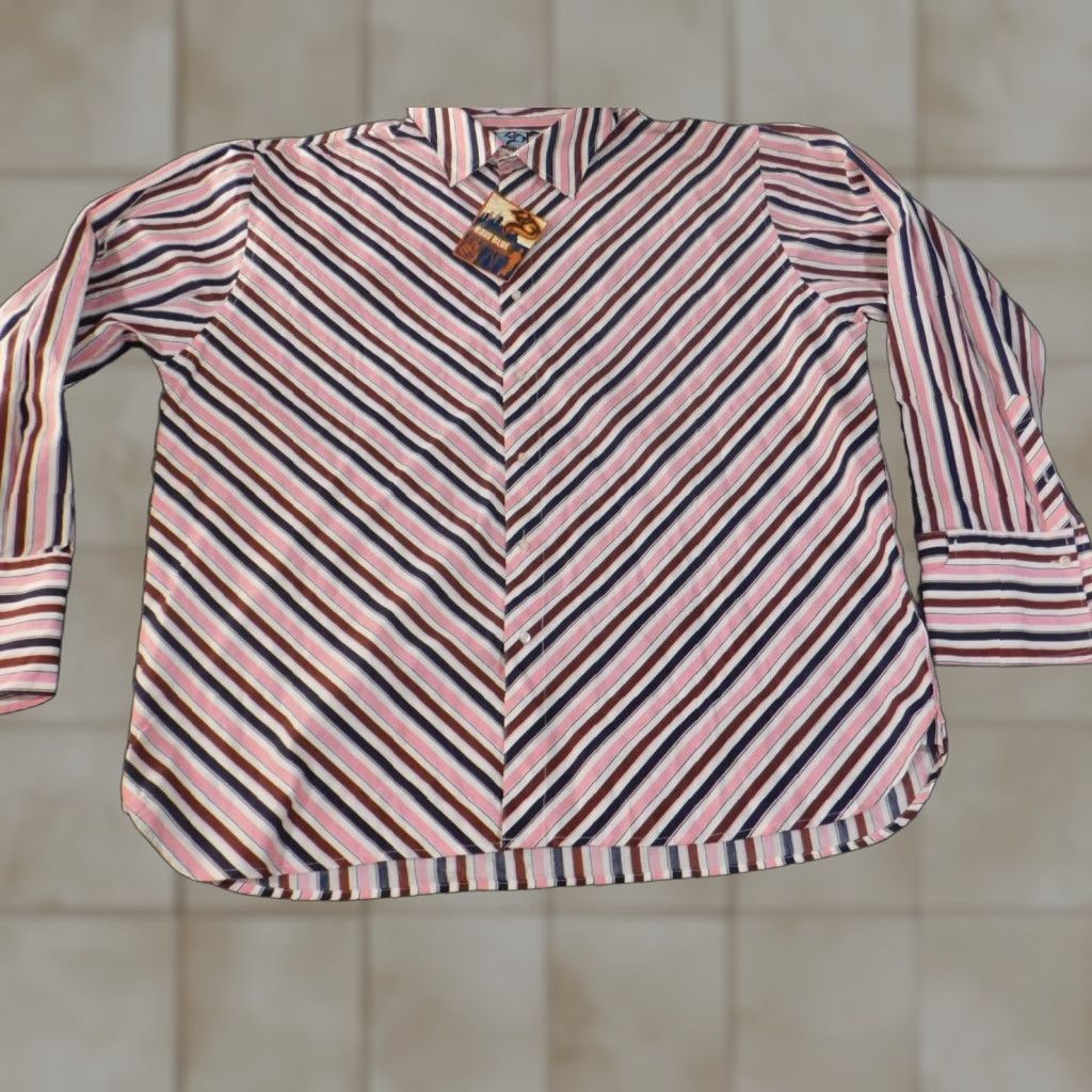 Vintage Raw Blue Shirt 4XL Mens pink striped Button-Up Retro Classic Long Sleeve Button-Down Collared Knit Cotton 4XL Vintage No N/A Size US XXL / EU 58 / 5 - 1 Thumbnail