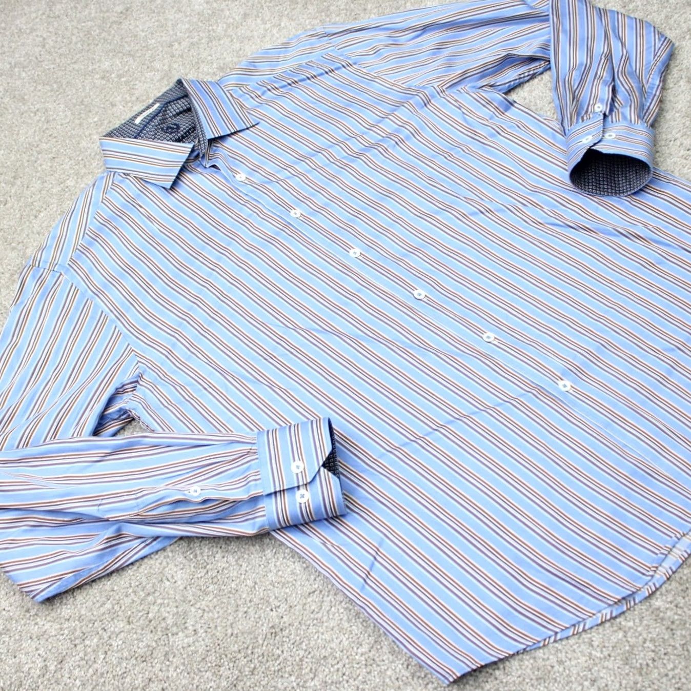 BUGATCHI Bugatchi Shirt Mens Large Blue Striped Button-Up Long Sleeve Cotton Shirt Size US L / EU 52-54 / 3 - 5 Thumbnail