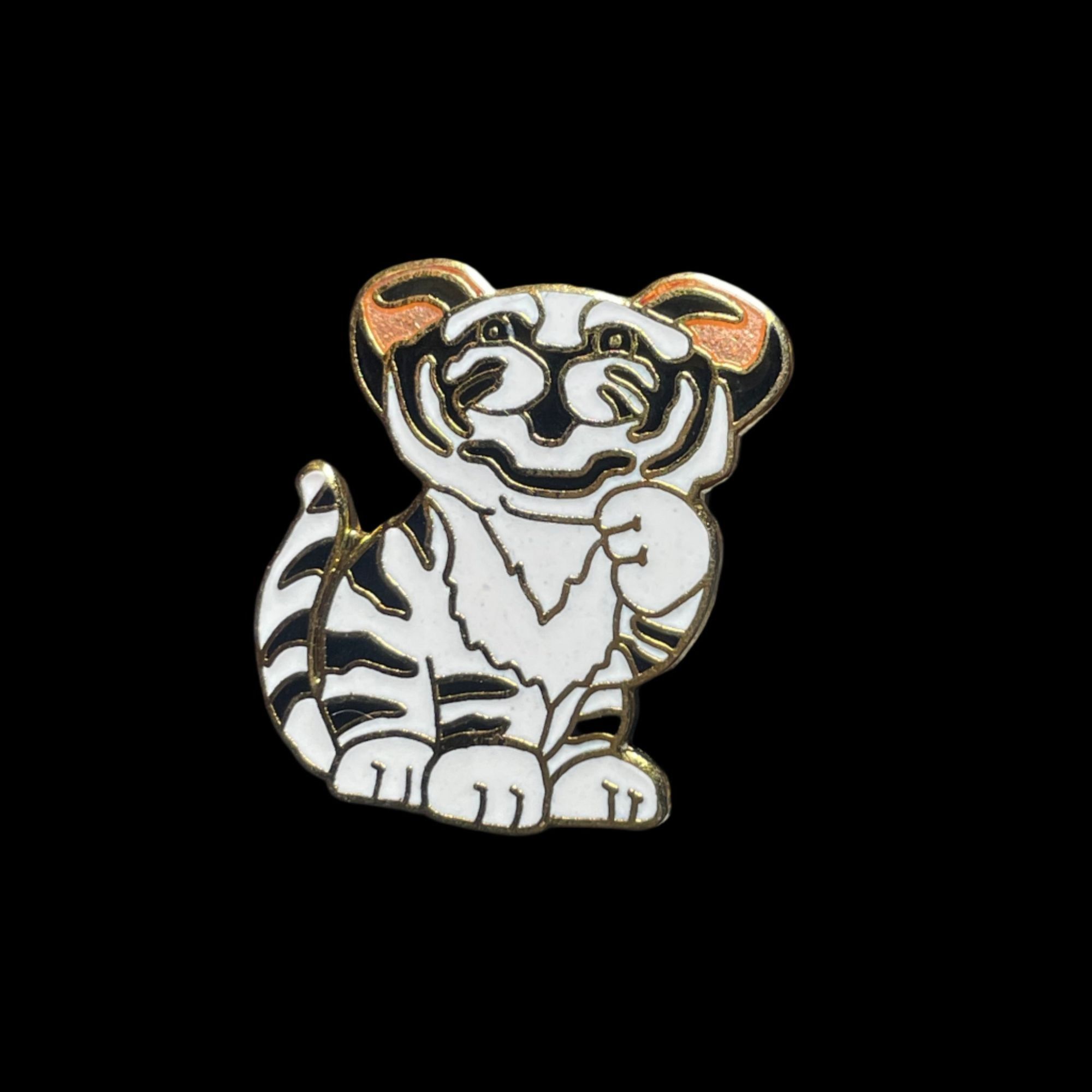 Vintage White Tiger with Black Stripes Enameled Brooch Pin Vintage Size ONE SIZE - 2 Thumbnail
