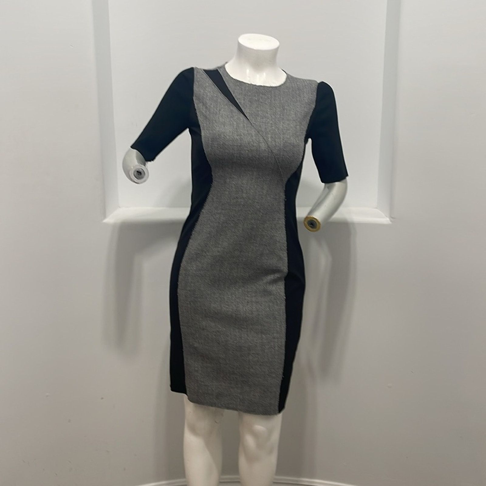 Elie Tahari Elie Tahari Axel Black Gray Sheath Dress Short Sleeve 10 Size L / US 10 / IT 46 - 15 Thumbnail