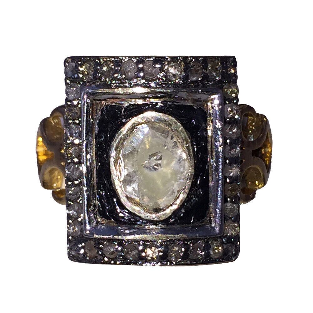 Designer Georgian Inspired 14 kt Gold Sterling Silver Diamond Ring Size ONE SIZE - 1 Thumbnail