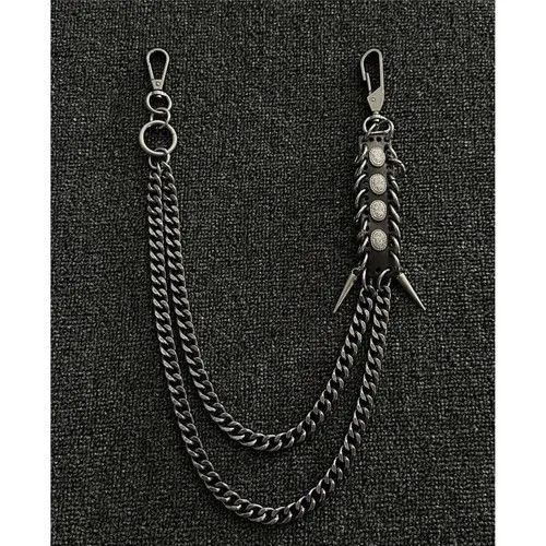Black Punk Wallet Chain with Studded Leather Detail