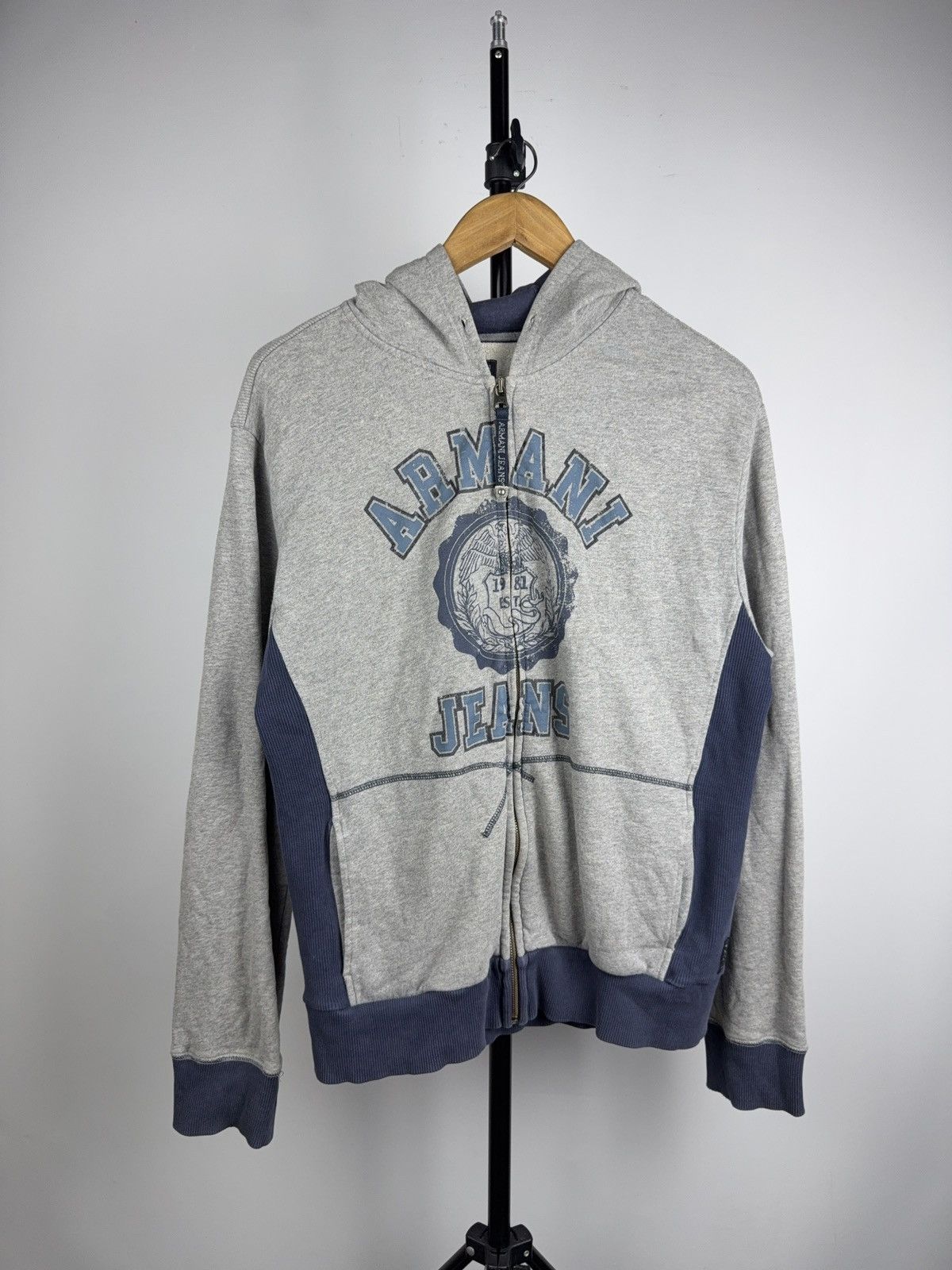 Giorgio Armani Luxury Armani Jeans AJ Faded Zip Hoodie Y2K Logo Sweatshirt Size US M / EU 48-50 / 2 - 1 Thumbnail