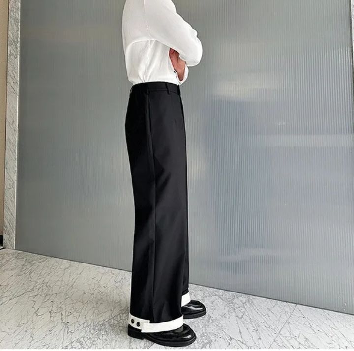 Japanese Brand Wide Leg Suit Pants Mens Cuffed Hidden Buckle Size US 31 - 5 Thumbnail