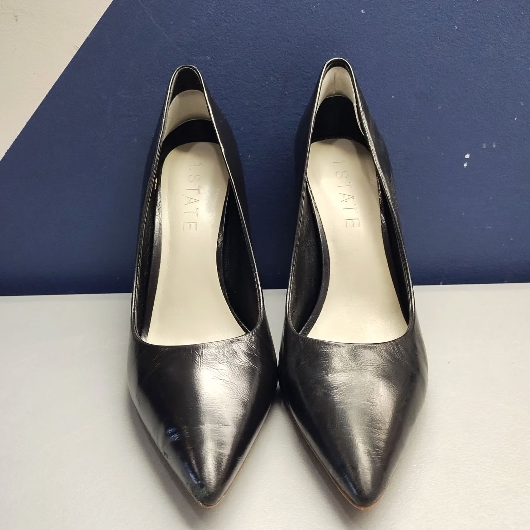 Vintage 1.STATE Valencia Pump Heels Womens Size 9.5M Black Leather Pointed Toe Slip On Pump Womens Size 9.5 Black Leather 1.STATE Valencia Shoes Mens? Ladies? Size US 10 / IT 40 - 2 Thumbnail