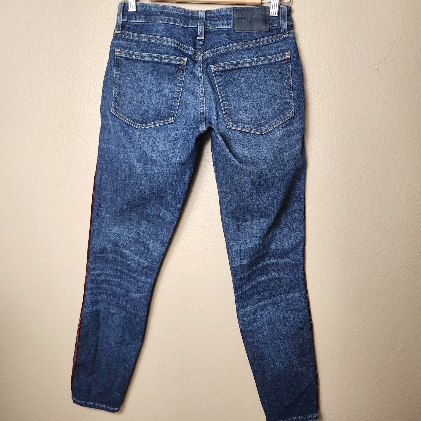 Lucky Brand Lucky Brand Jeans Wmns Low Rise Skinny Ankle Dark Denim w/Velvet Outseam Piping 2/26 Bohemian Womens Jeans Streetwear Size 26" / US 2 / IT 38 - 5 Thumbnail