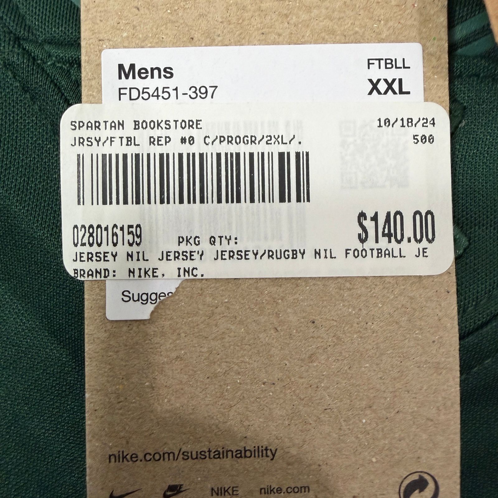 Nike Nike Michigan State Spartans Charles Brantley Jersey 2XL NEW Size US XXL / EU 58 / 5 - 7 Thumbnail
