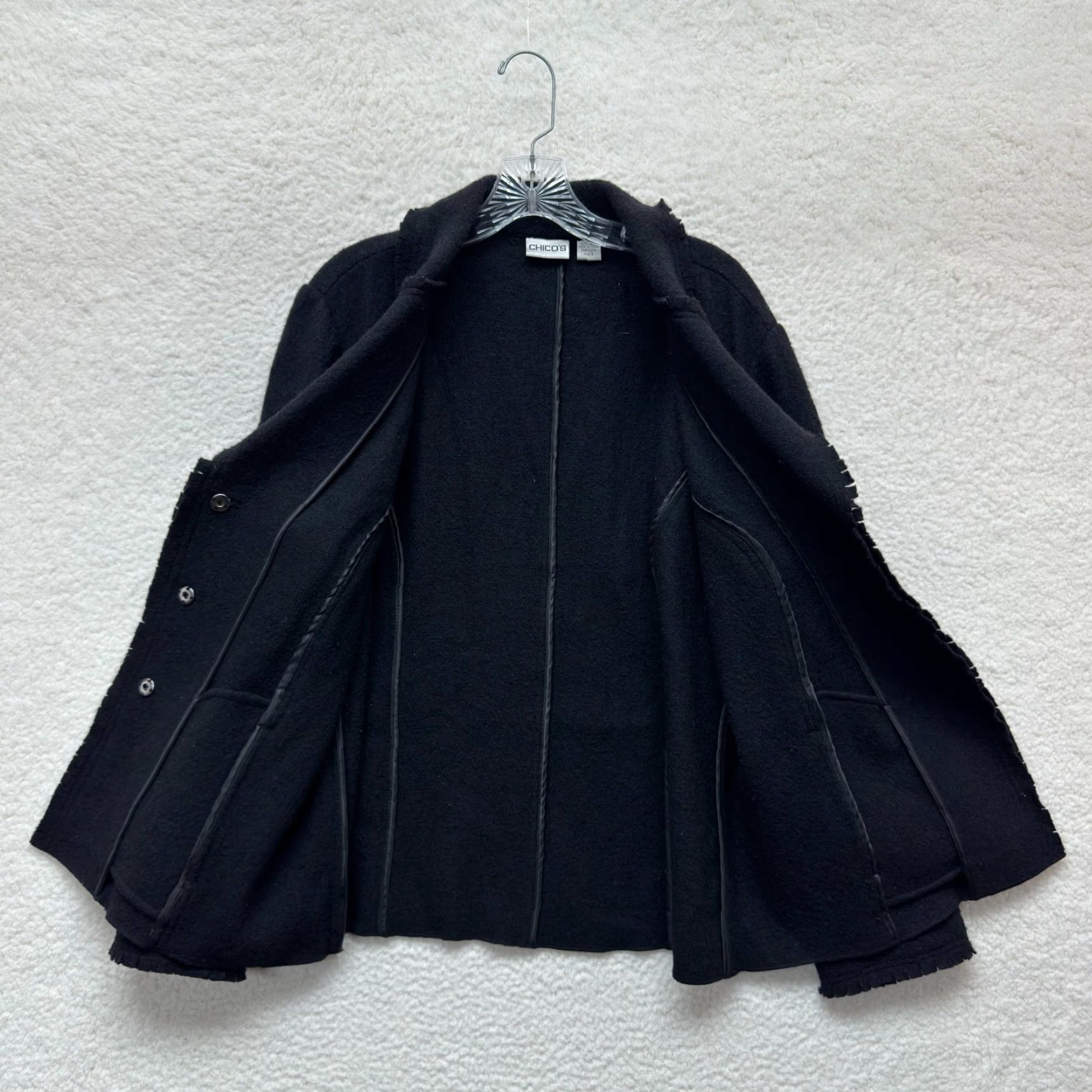 Vintage Chico's Wool Coat Jacket 16 Womens Black Unlined Snap Button Collar Coat Size XXL / US 16-18 / IT 52-54 - 2 Thumbnail