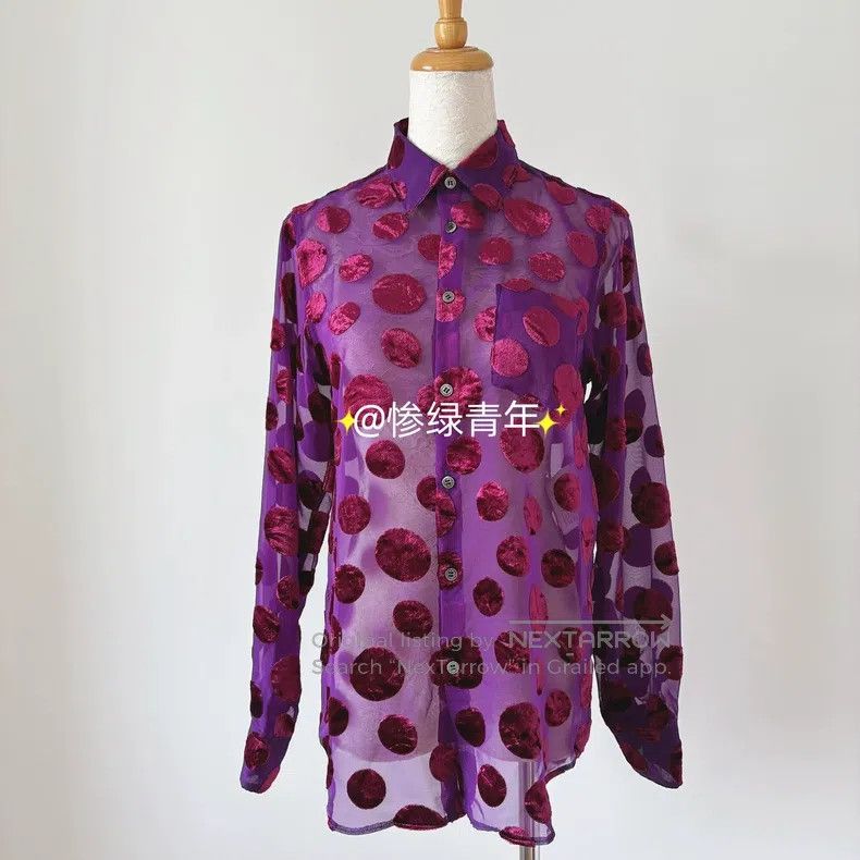 Junya Watanabe Junya Watanabe Vintage purple velvet polka dot sheer mesh Size S / US 4 / IT 40 - 1 Thumbnail