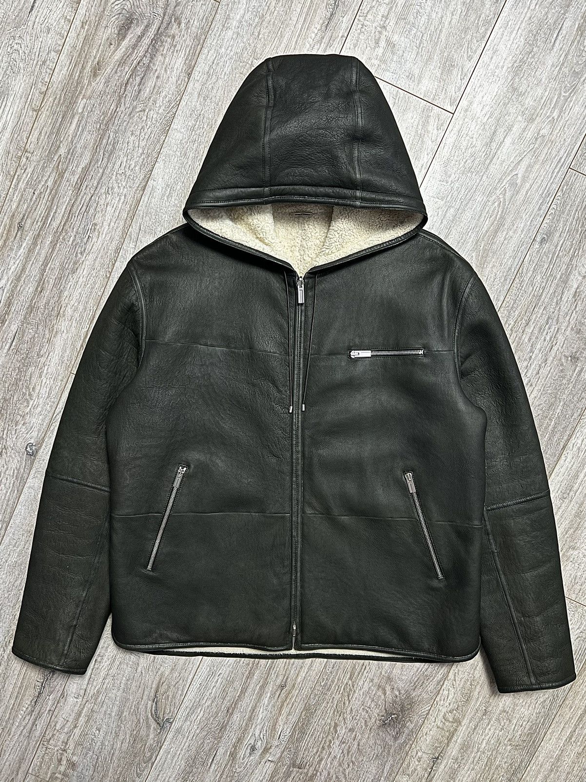 HERMES Jacket Leather Reversible Lambskin Sheepskin Shearlin