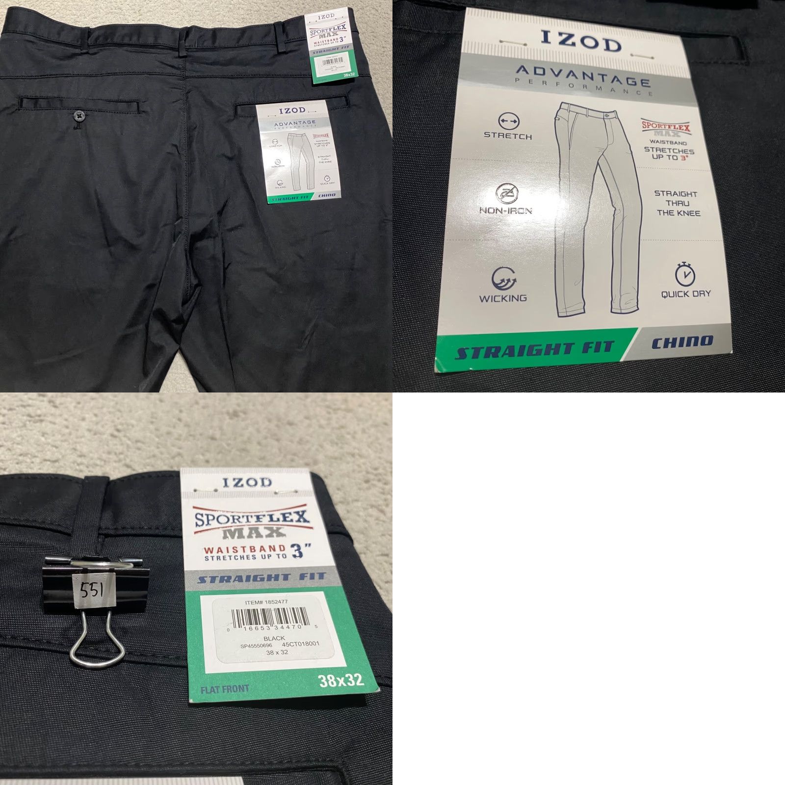 Izod NWT IZOD Mens 38x32 Pants Black Straight Leg Chino Stretch Non-Iron Wicking New Size US 38 / EU 54 - 9 Thumbnail