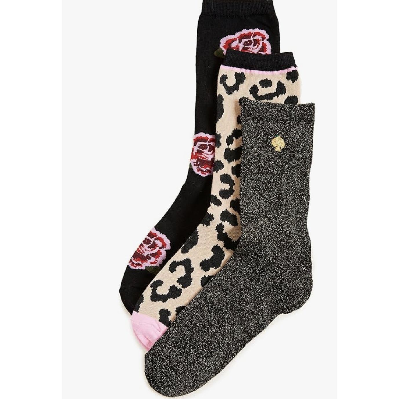 Kate Spade Kate Spade New York 3-Pack Boxed Rose Leopard Crew Socks Size ONE SIZE - 5 Thumbnail