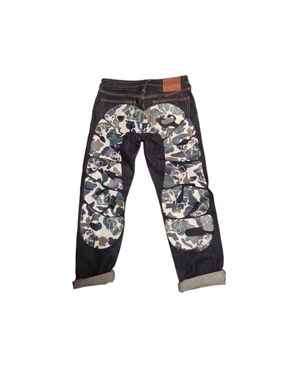 image of Evisu Japanese Raw Denim Bape Camo Daicock Baggy Y2K Jeans, Men's (Size 30)