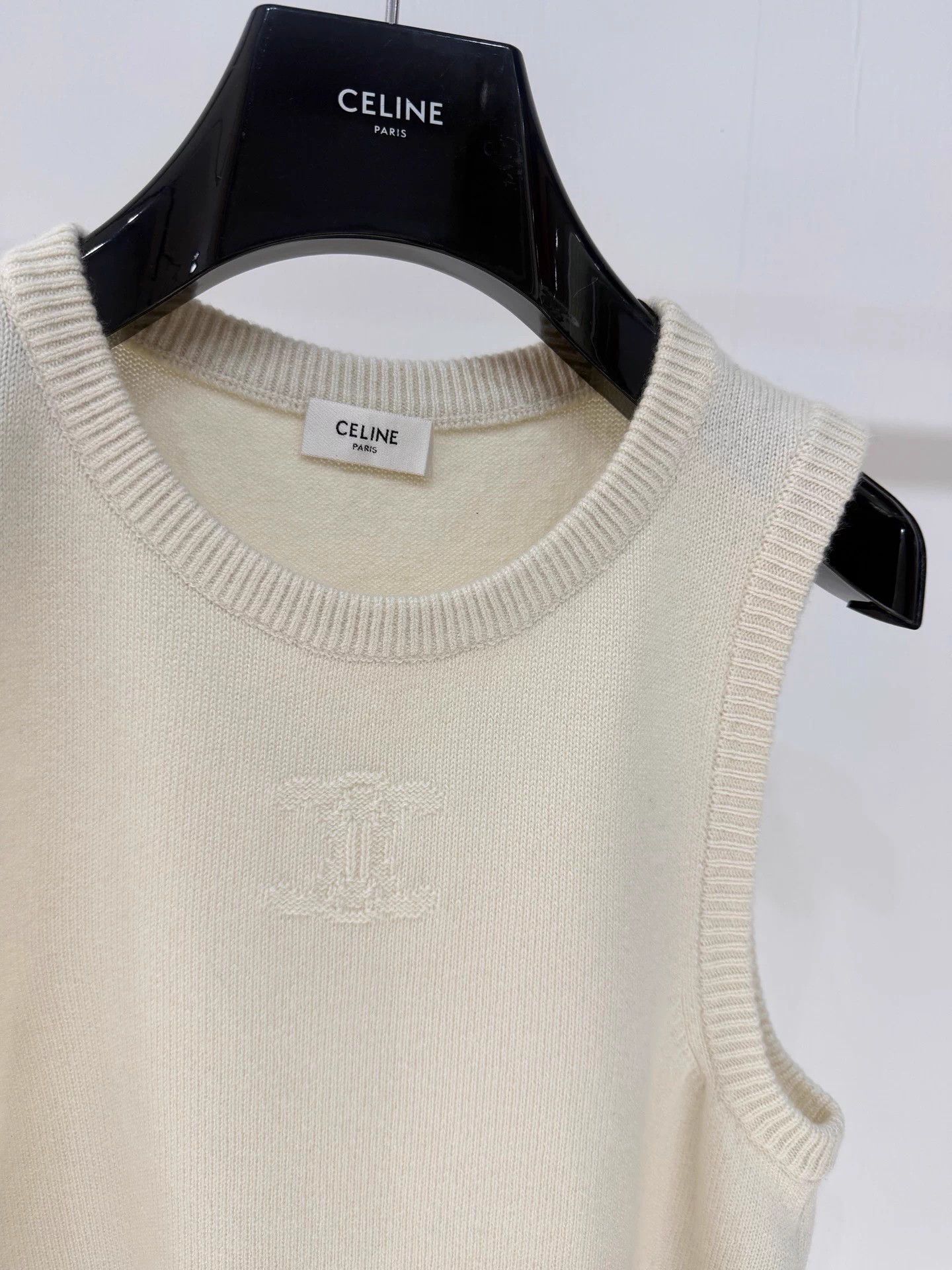 Celine Celine White Logo Jacquard Cashmere Knit Vest L Size L / US 10 / IT 46 - 2 Thumbnail