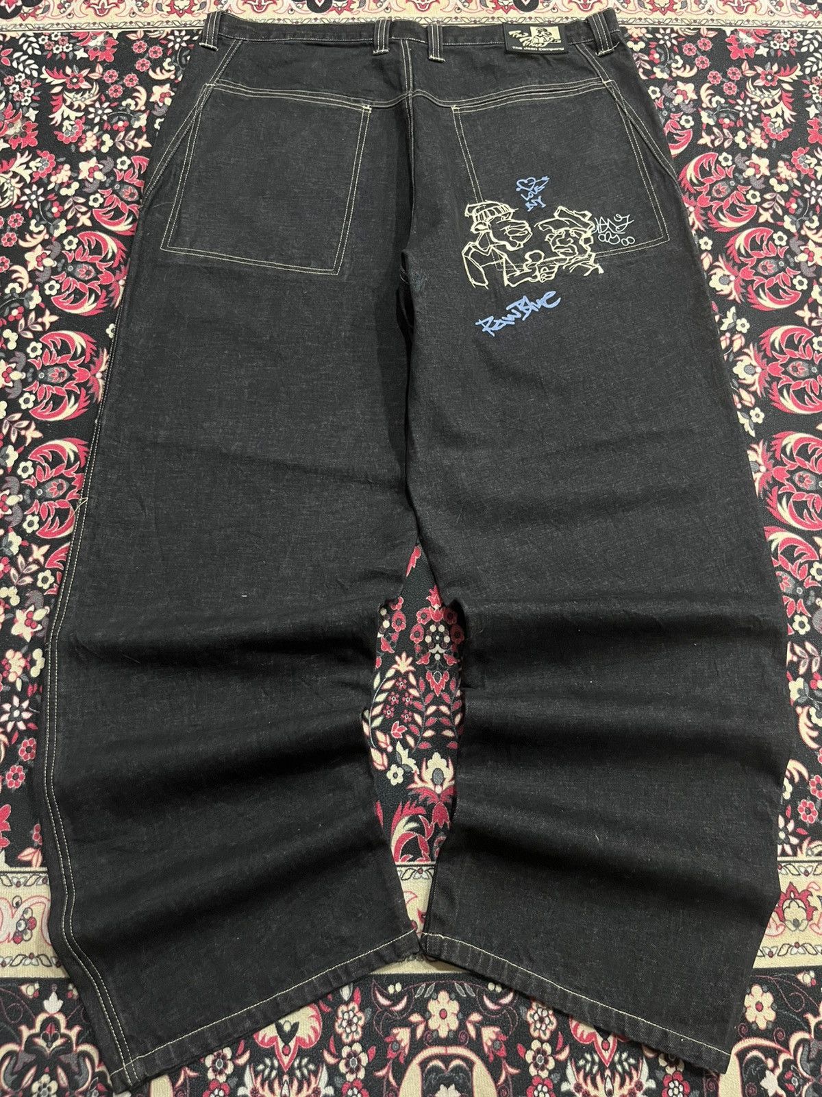 JNCO ⚡️Baggy⚡️Vintage Raw Blue Company Dark Washed Graffiti Jeans Size US 42 / EU 58 - 1 Thumbnail