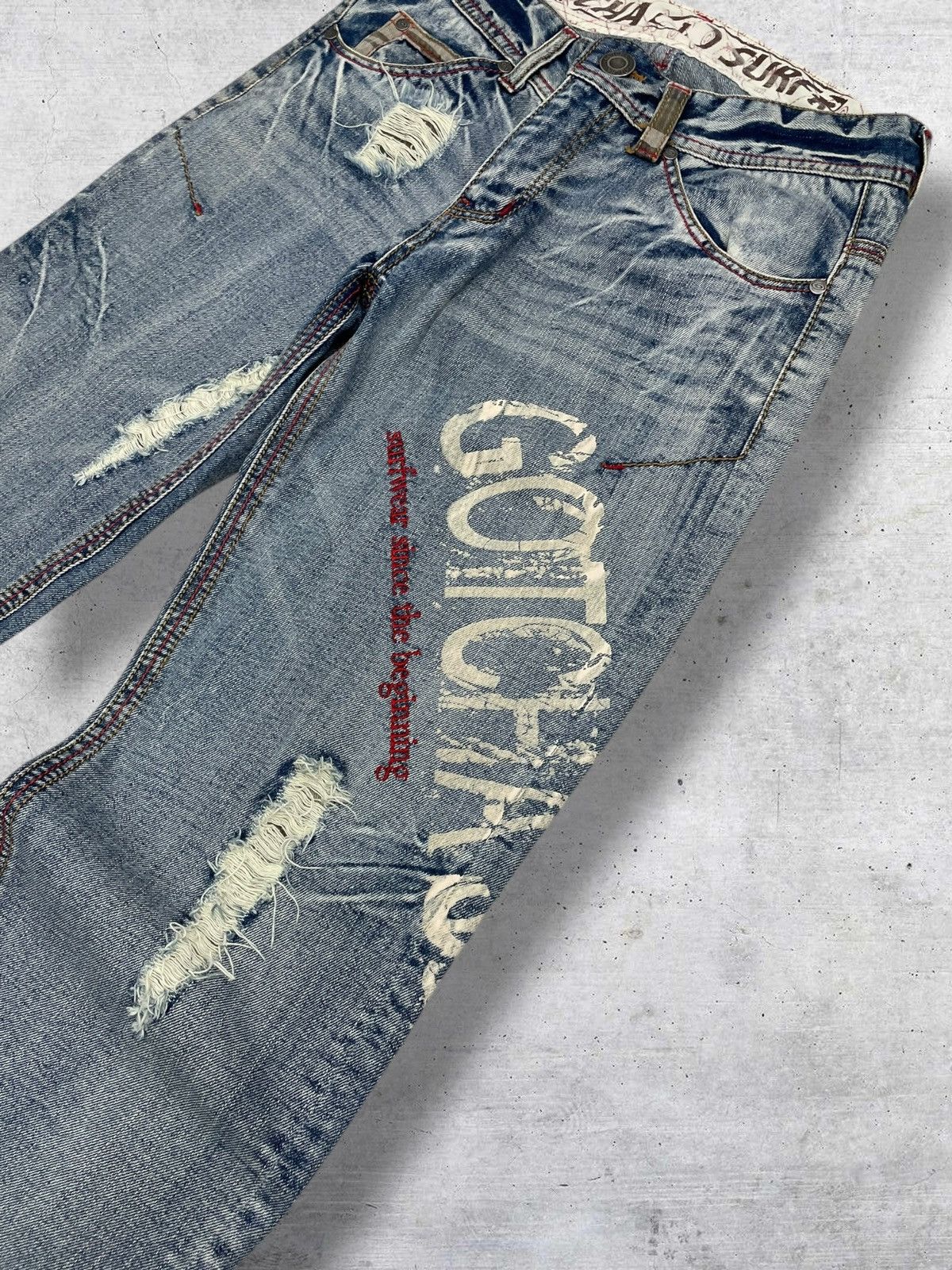Japanese Brand VINTAGE DESIGNER GOTCHA MULTIPLE FRAYED RIPPED PATCHES DENIM Size US 33 - 6 Thumbnail