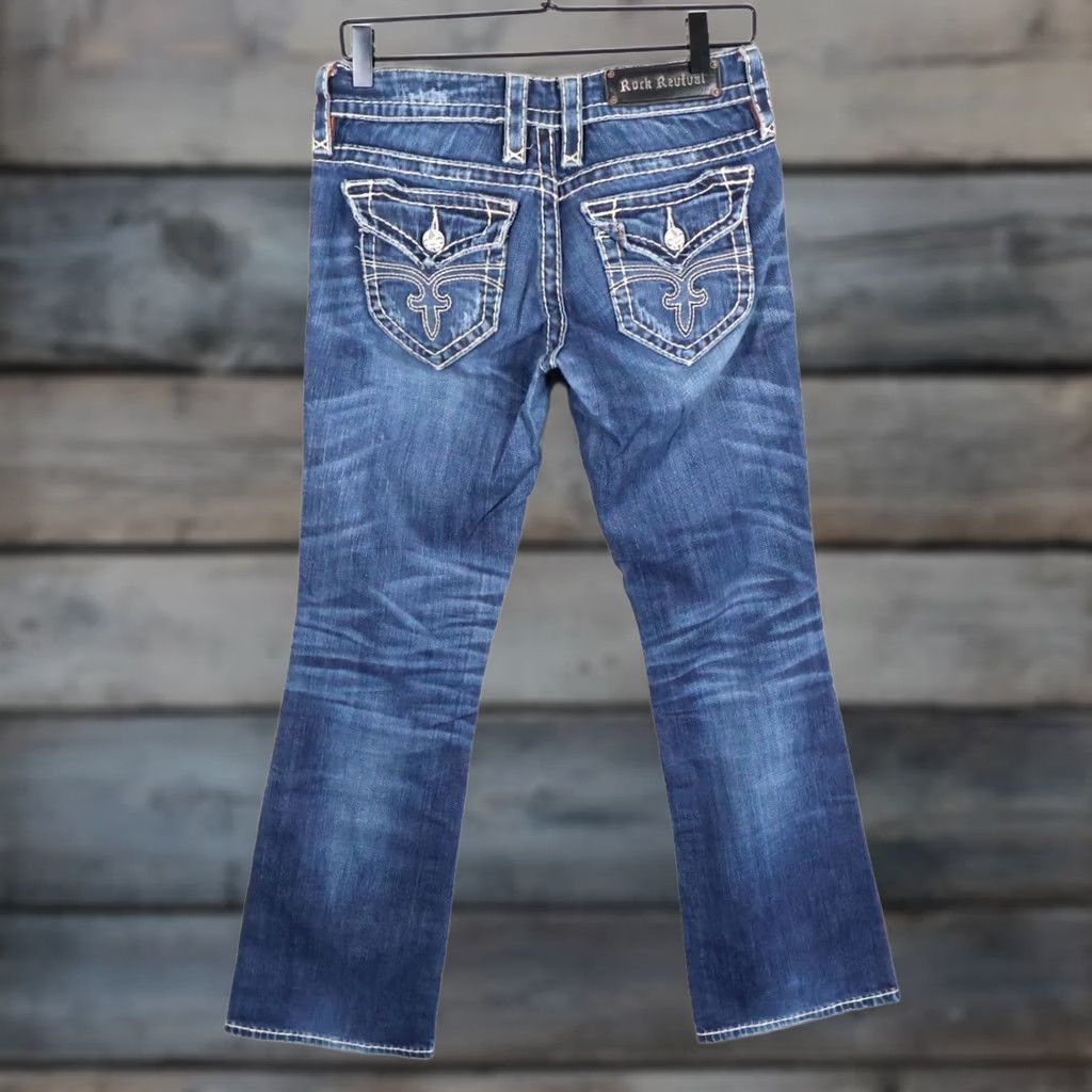 Vintage VINTAGE Rock Revival Jeans Women's 27 Blue Eva Relaxed Boot Cut Denim Stretch Studded Size 27" / US 4 / IT 40 - 1 Thumbnail