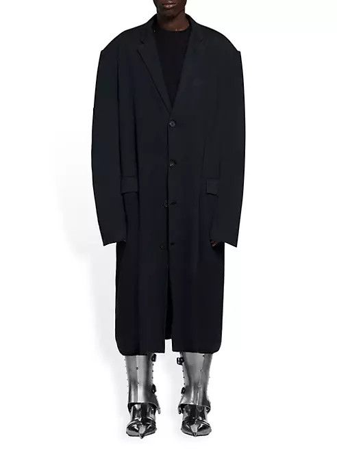image of Balenciaga O1Mt1Gz0524 Worn-Out Tailored Coat In Black, Men's (Size Large)