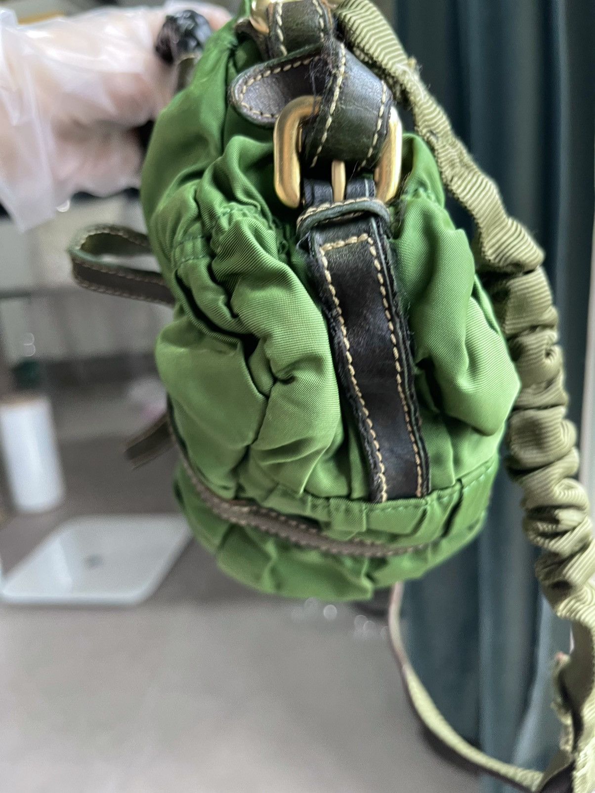 Prada Prada Ruched Nylon Handbag in Green Size ONE SIZE - 8 Thumbnail