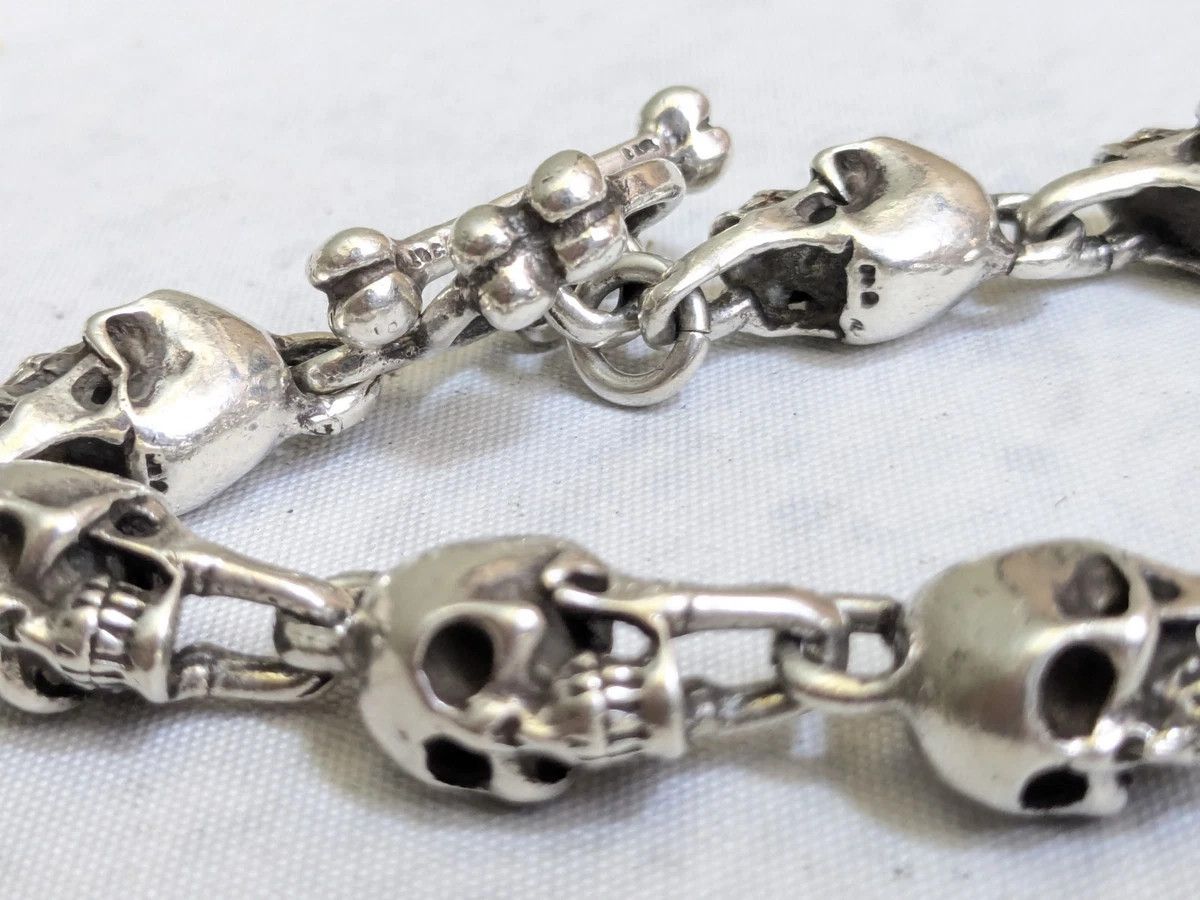 Jewelry Vintage Sterling Silver Skull Bracelet 7.5" Skeleton Mexico Size ONE SIZE - 6 Thumbnail