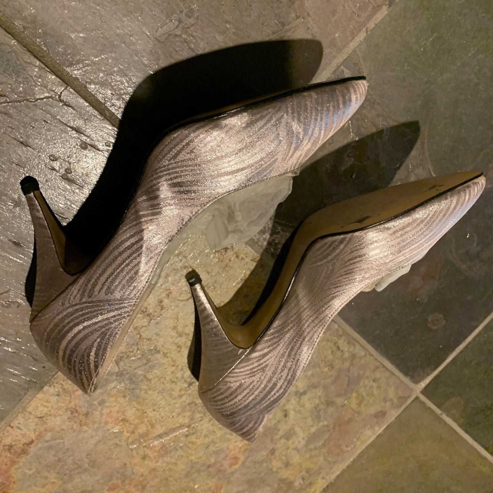 Designer Vintage Womens JULIA MICHAL Pink/Silver Satin Heels (G103) Size US 8.5 / IT 38.5 - 2 Thumbnail