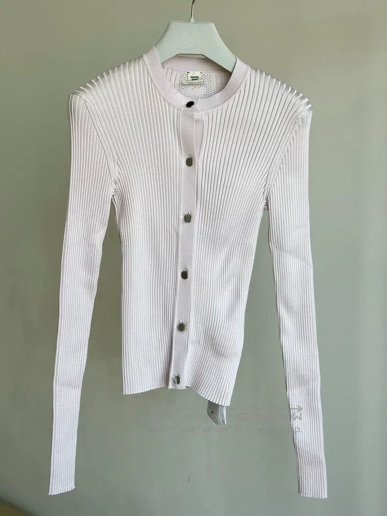 Hermes Knit Top with Openwork Floral Design at Back