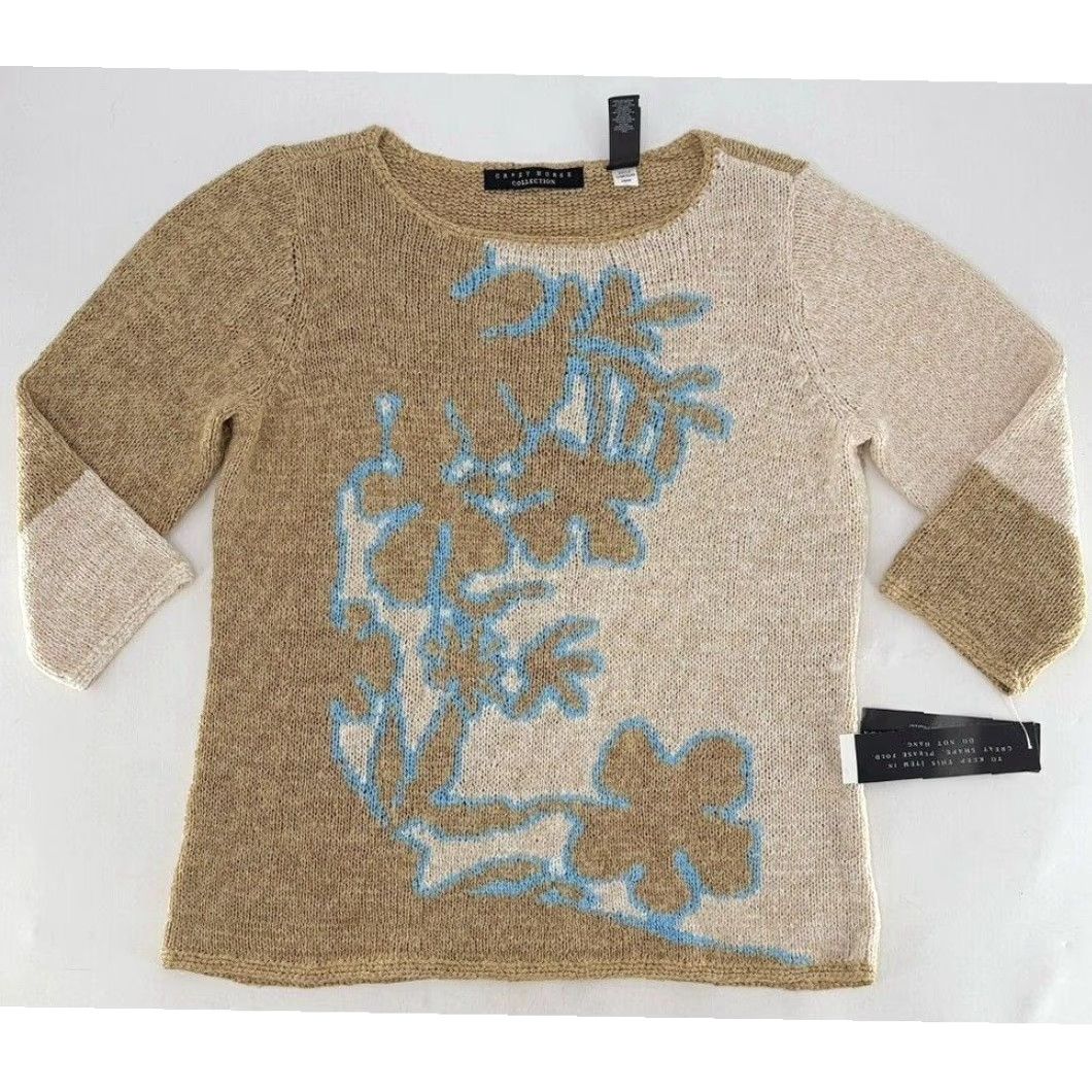 Vintage NWT Crazy Horse Flower Textured Knit Sweater Beige L Womens Boho Preppy 3/4 Sleeve Pullover Size Large Glow Vintage-inspired Size L / US 10 / IT 46 - 3 Thumbnail