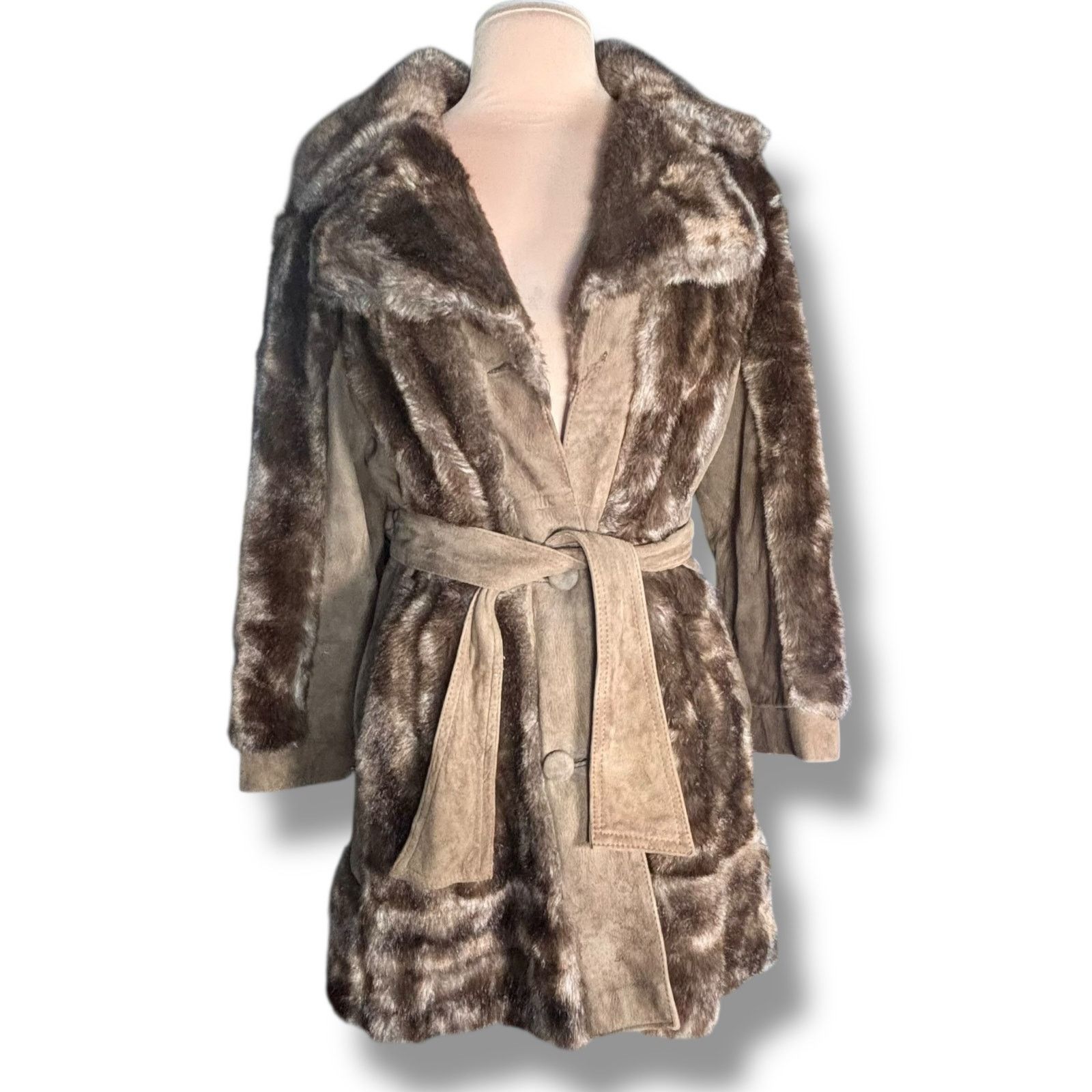 Vintage Vintage 70s Tocci England Brown Faux Fur Suede Belted Coat Size M / US 6-8 / IT 42-44 - 14 Thumbnail