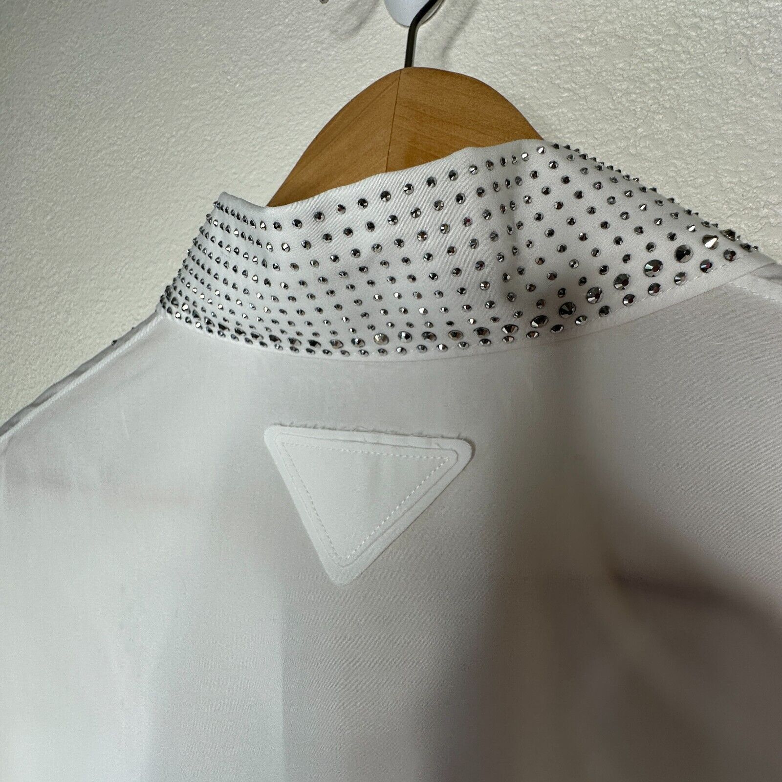 Prada Prada White Button Rhinestone Encrusted Collar & Front Shirt Size L / US 10 / IT 46 - 8 Thumbnail