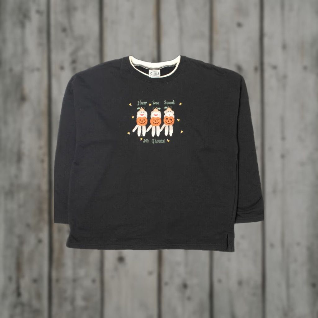 4SDESIGNS VINTAGE Sock Monkeys Hear Speak See No Ghosts Halloween Sweatshirt Black Large Size US L / EU 52-54 / 3 - 1 Thumbnail