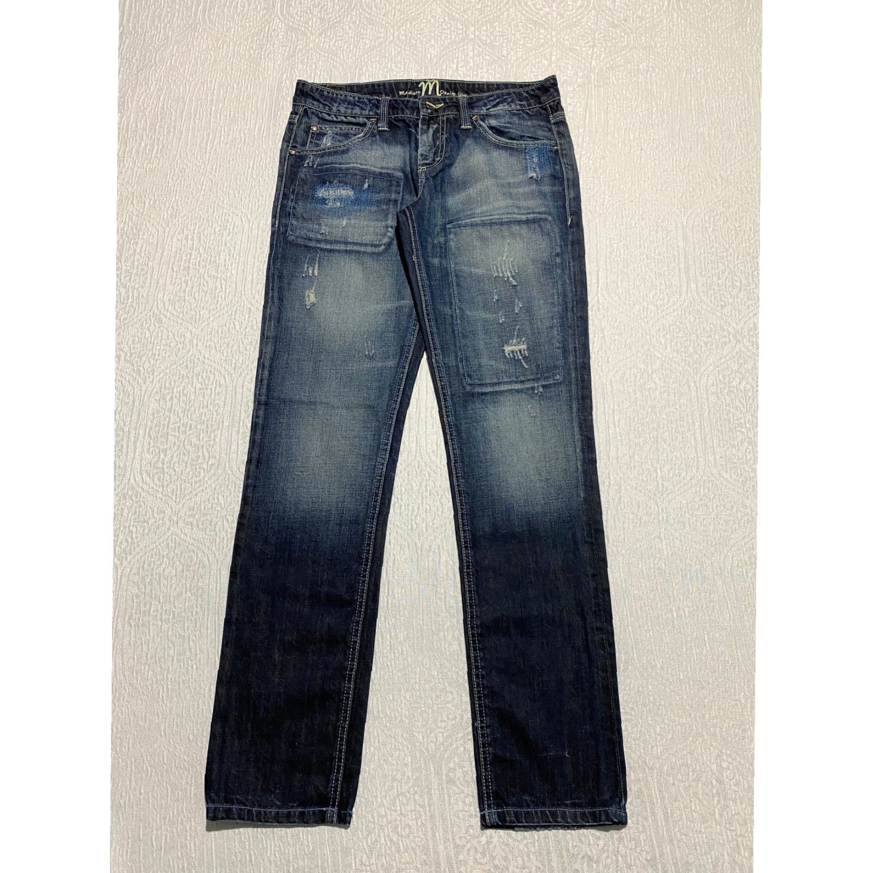 Madison Madison Denim Co Jeans Womens 6 Blue Distressed Patchwork Straight Regular 5-Pocket Denim Cotton Size 28" / US 6 / IT 42 - 2 Thumbnail