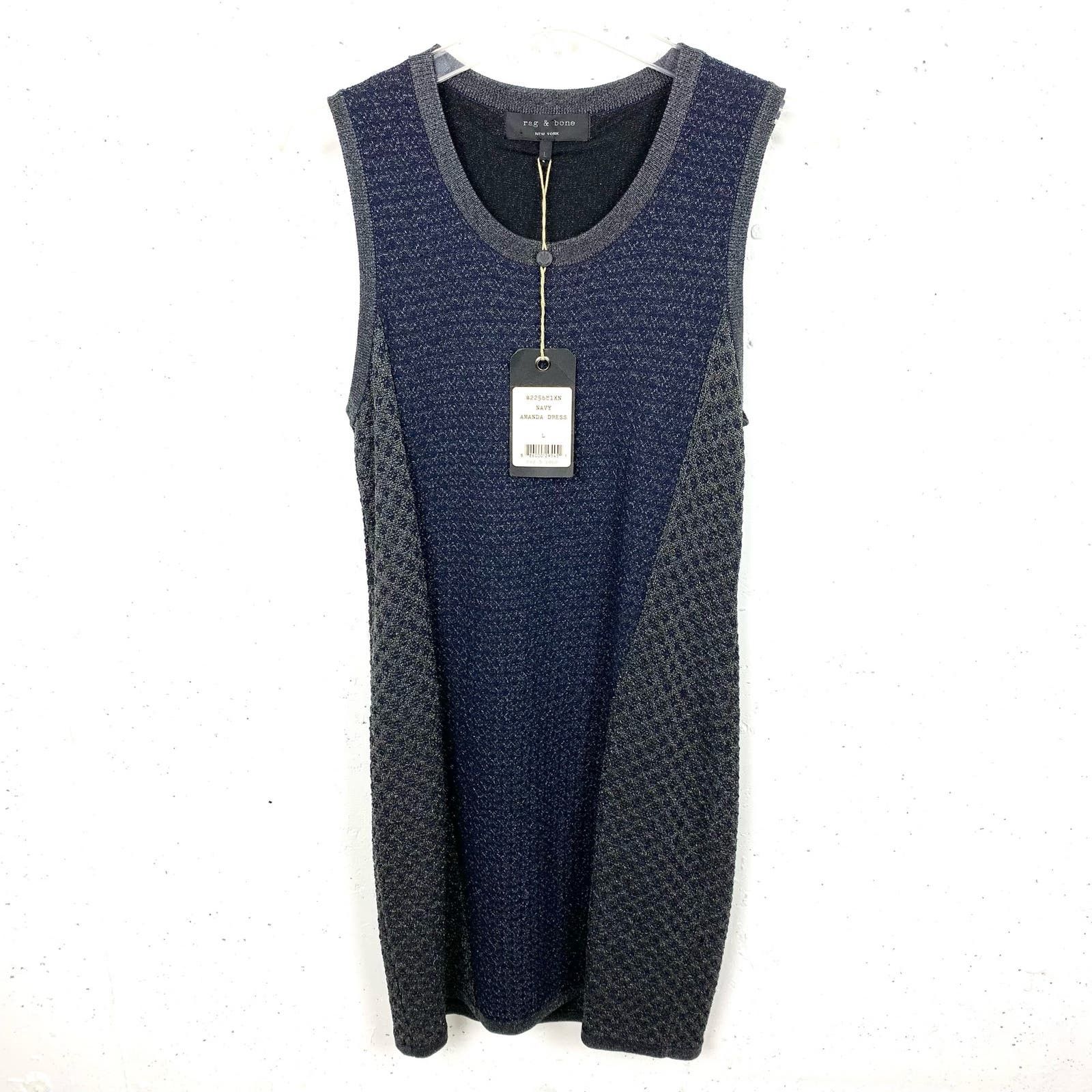 image of Rag Bone Rag & Bone Amanda Sweater Dress Navy Gray Metallic Large in Blue, Women's
