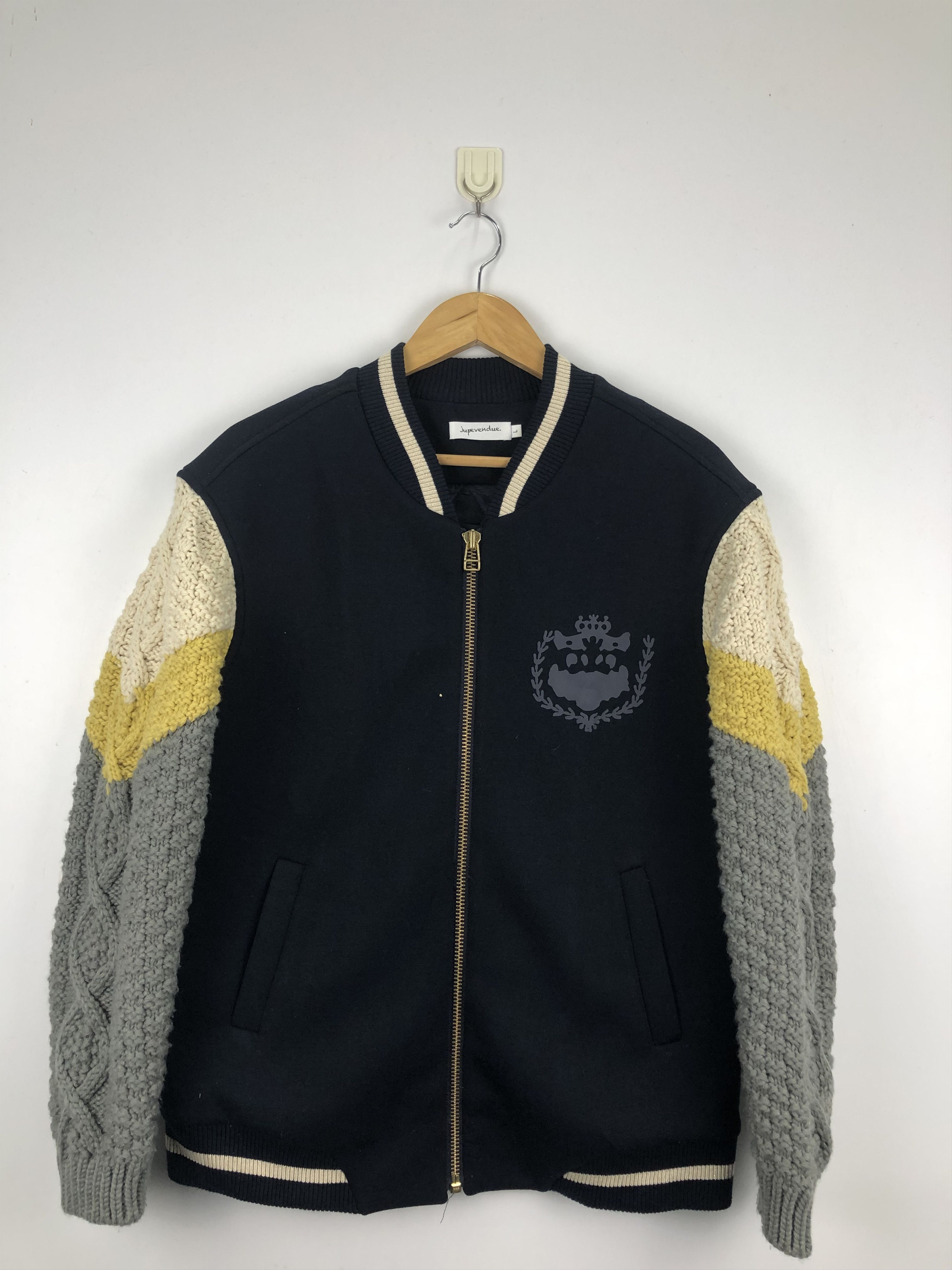 Japanese Brand × Vintage Vintage Japanese Brand Wool Knit Sleeve Bomber Jacket Size US L / EU 52-54 / 3 - 1 Thumbnail