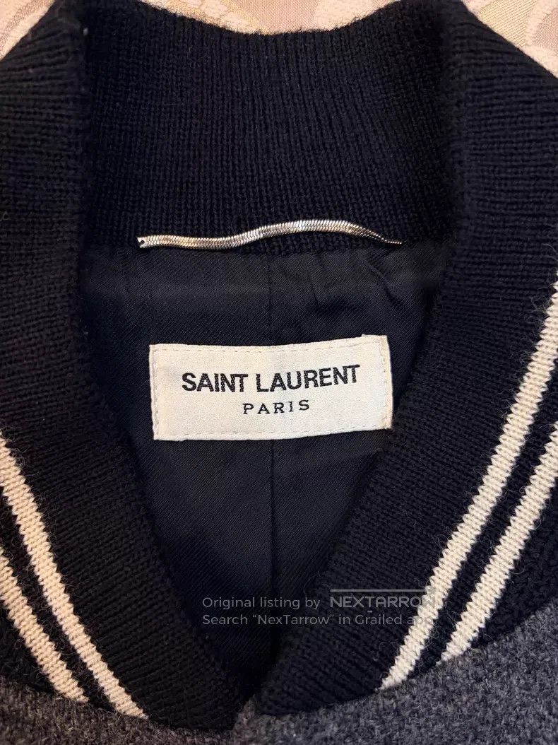 Saint Laurent Paris Saint Laurent Paris Gray Patchwork Wool Baseball Jacket Size US M / EU 48-50 / 2 - 5 Thumbnail