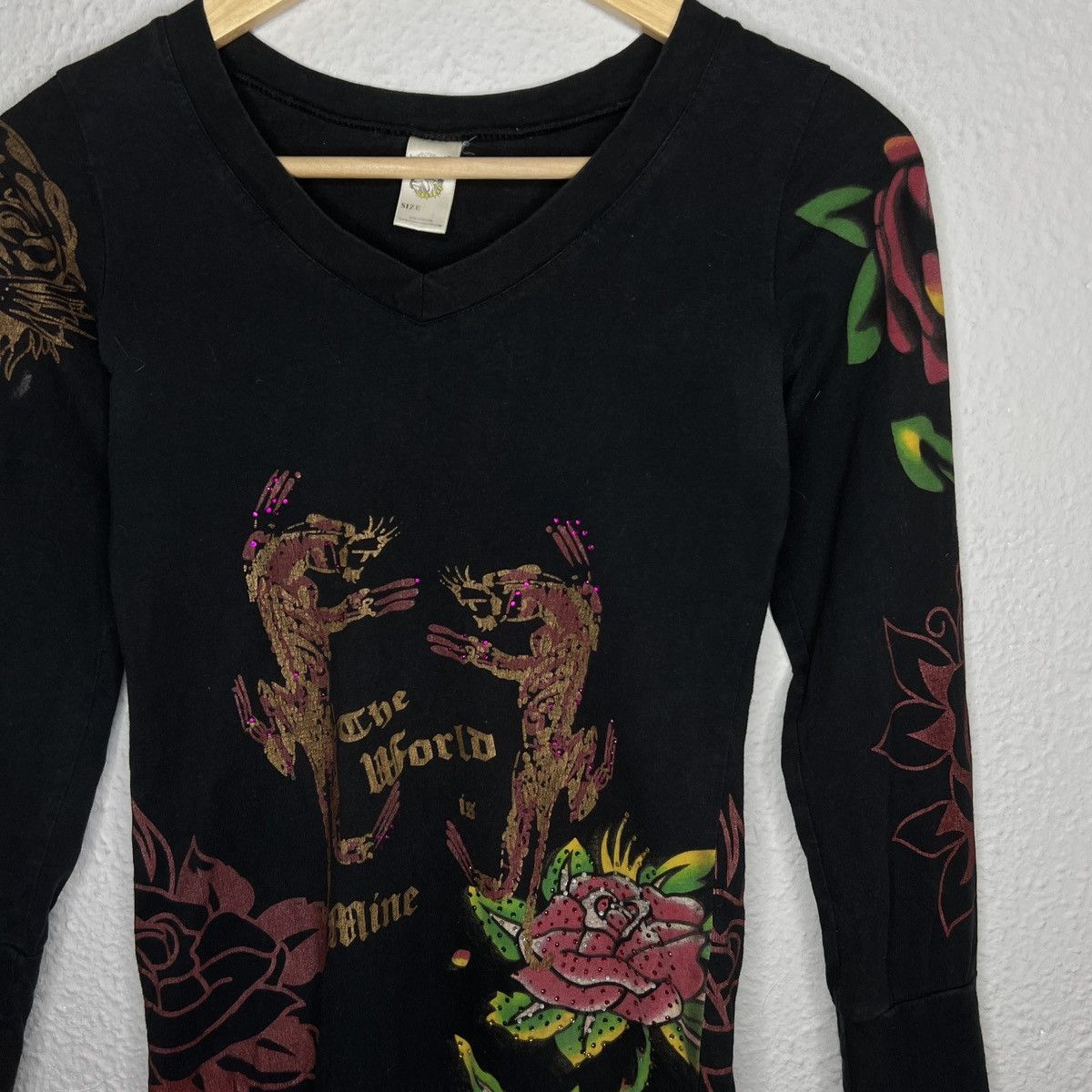 Ed Hardy Ed Hardy Longsleeve Black Crystals Full Print Tiger Rose Y2K Size S / US 4 / IT 40 - 3 Thumbnail