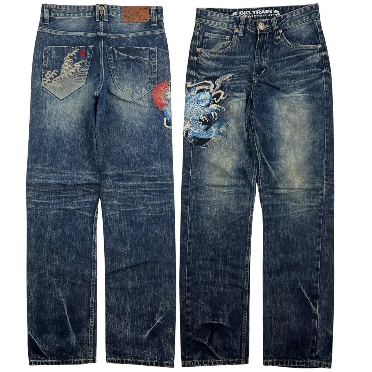 Japanese Brand Vintage Big Train Embroidered Koi Japanese Jeans - Waist 30 Size US 30 / EU 46 - 1 Thumbnail